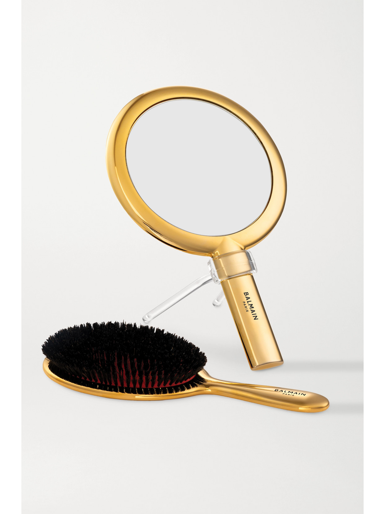BALMAIN GOLD-PLATED SPA BRUSH & HAND MIRROR SET