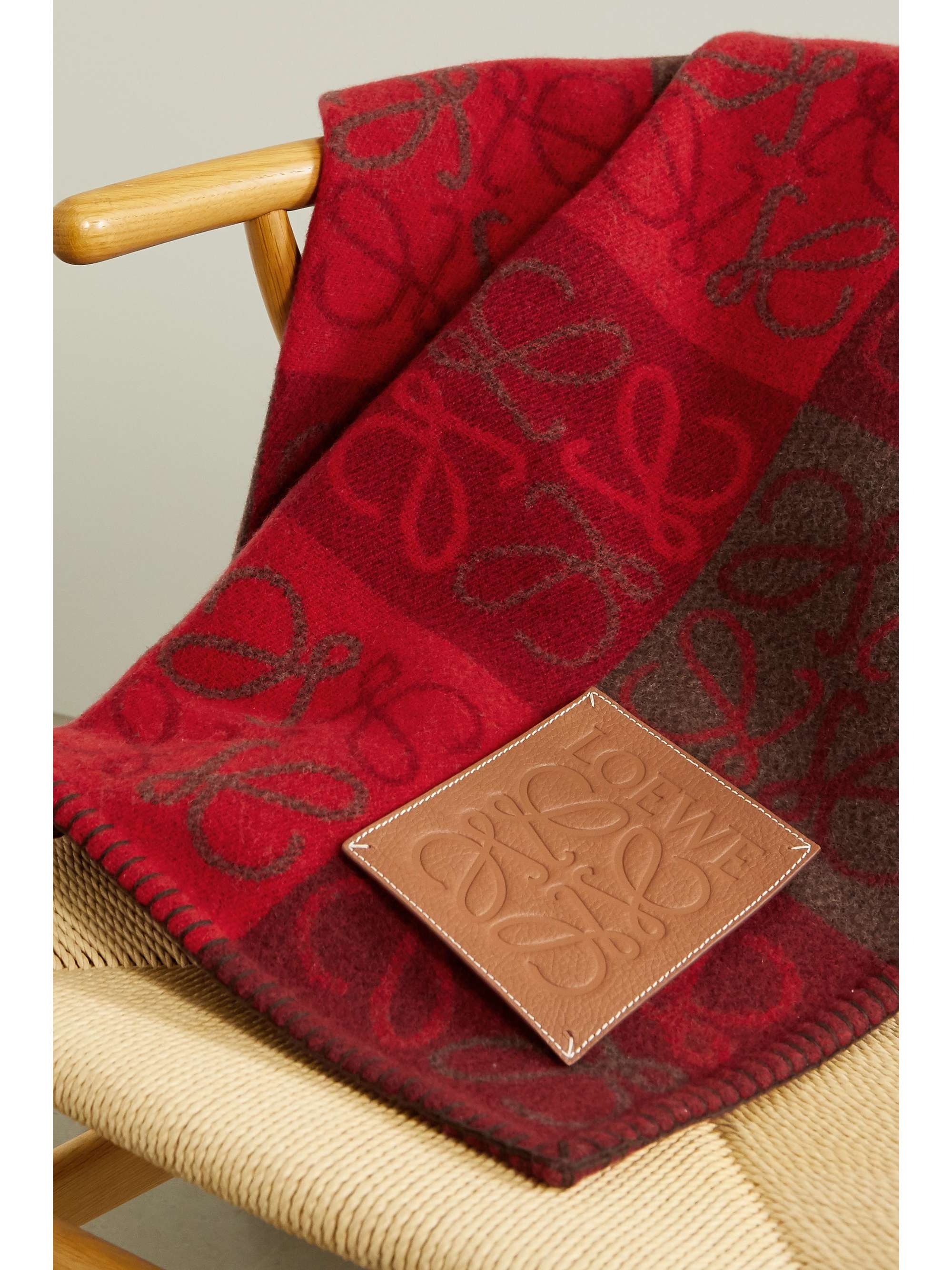 LOEWE Leather-trimmed wool and cashmere-blend jacquard blanket