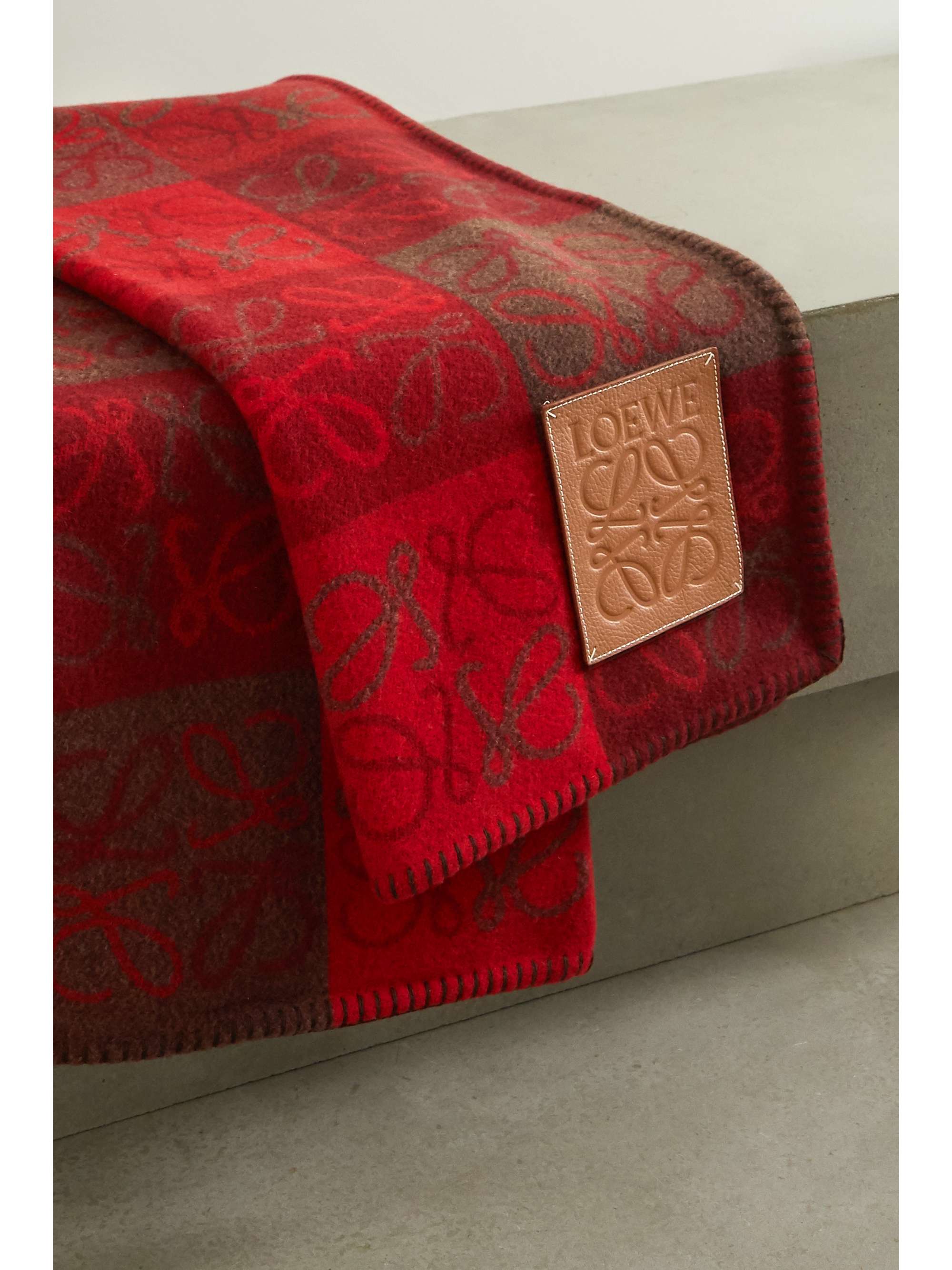 LOEWE Leather-trimmed wool and cashmere-blend jacquard blanket