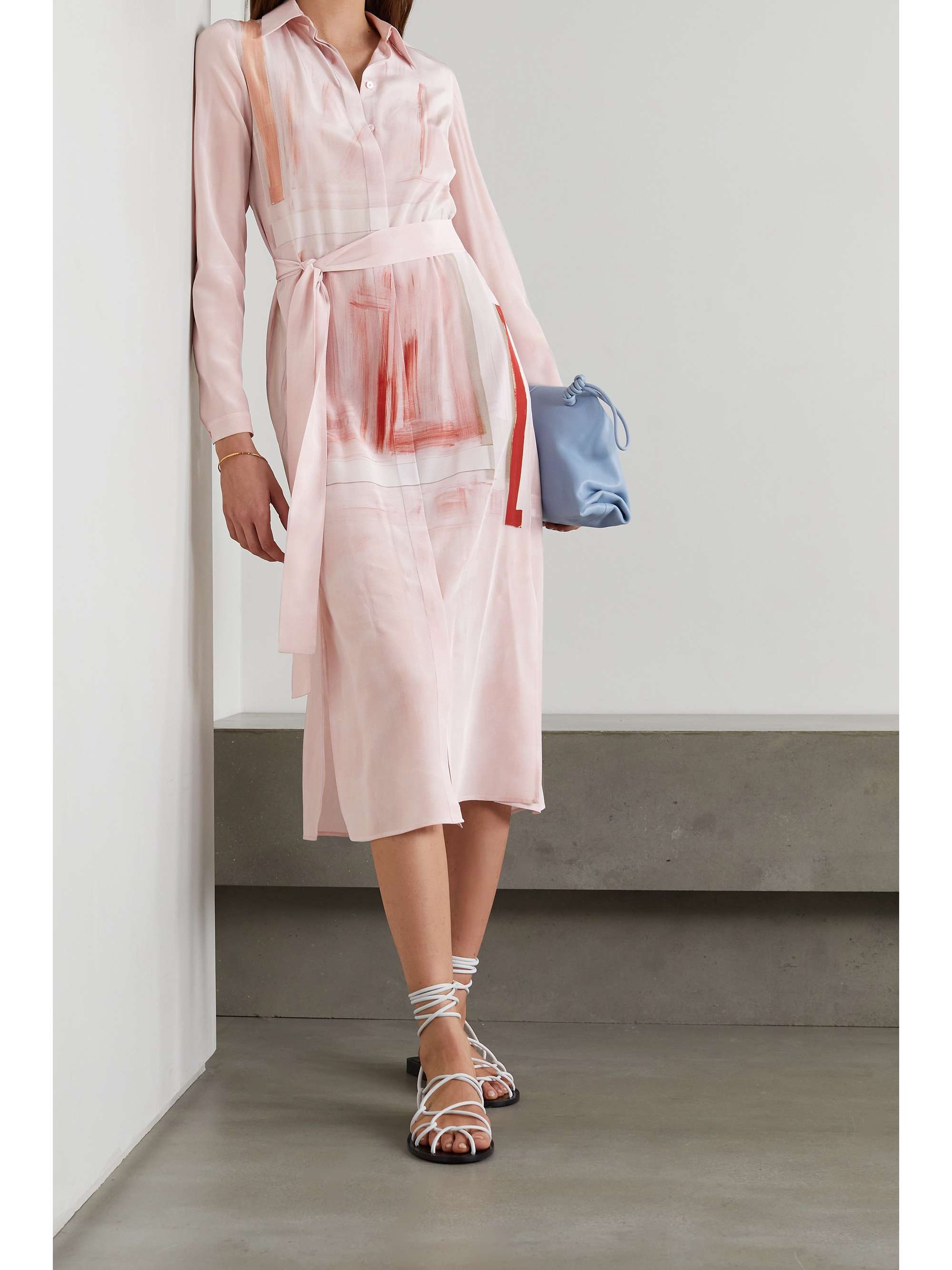 pink silk shirt dress