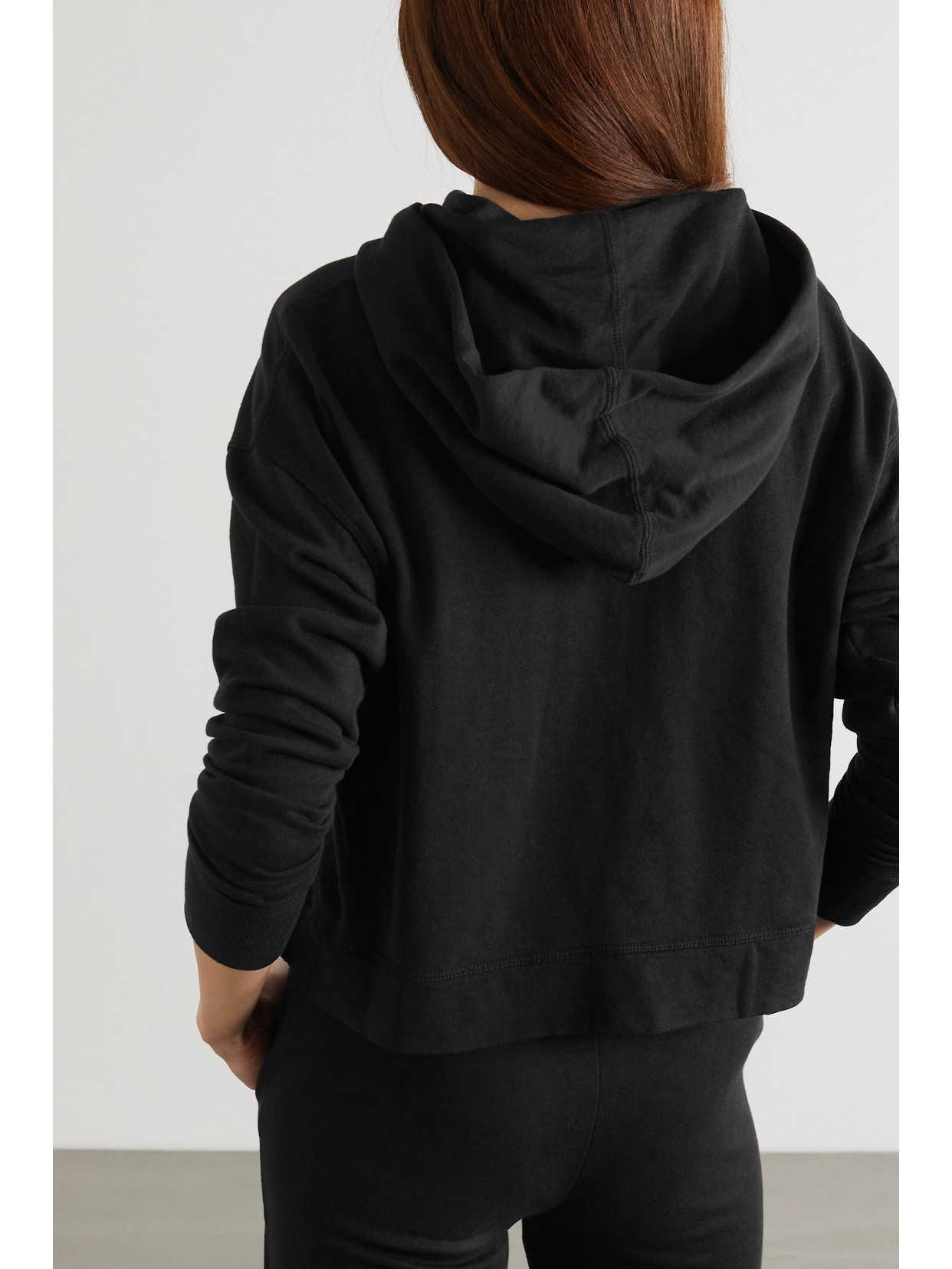 Shop James Perse Cropped Cotton-jersey Hoodie In Black