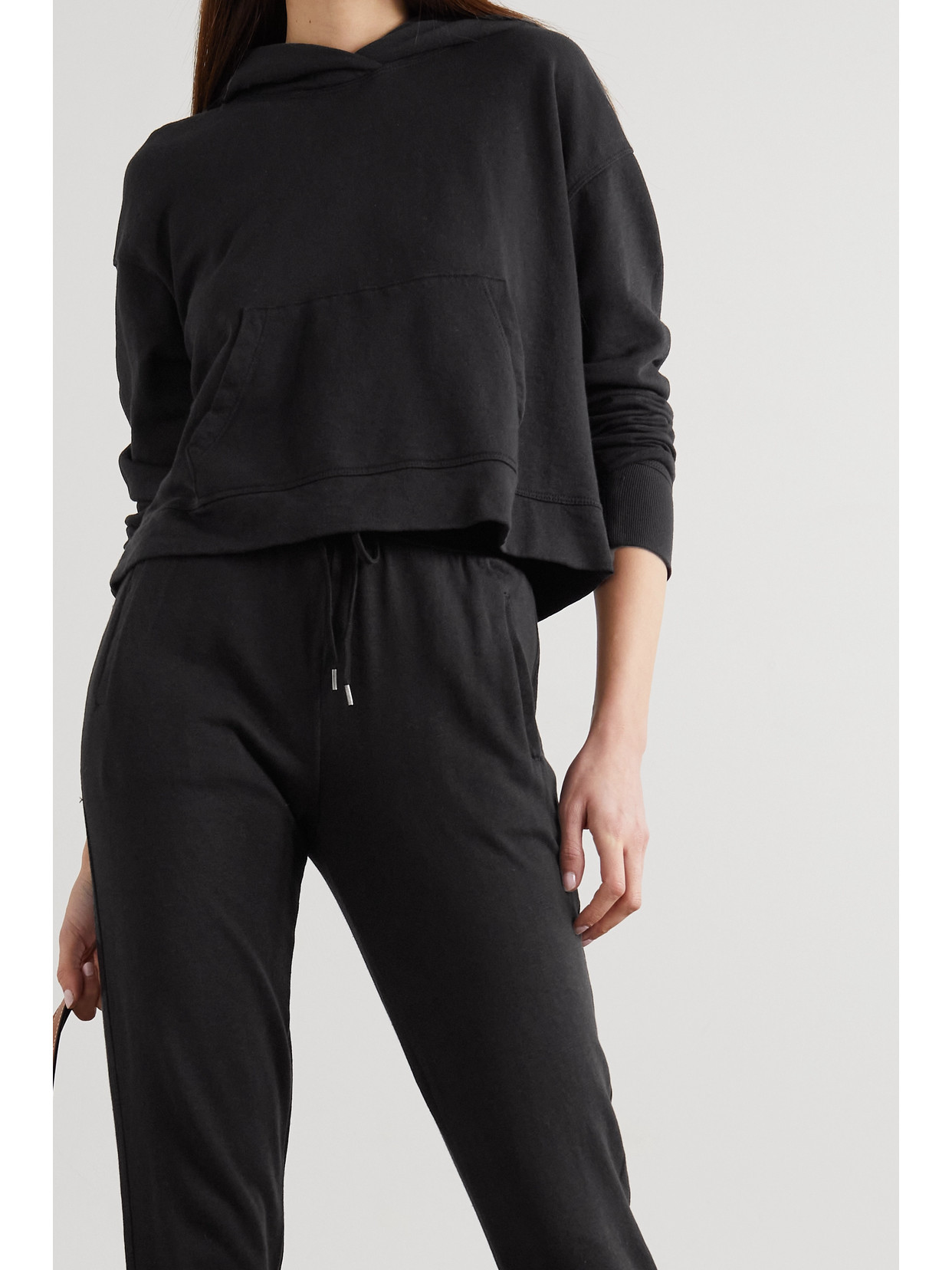 Shop James Perse Cropped Cotton-jersey Hoodie In Black