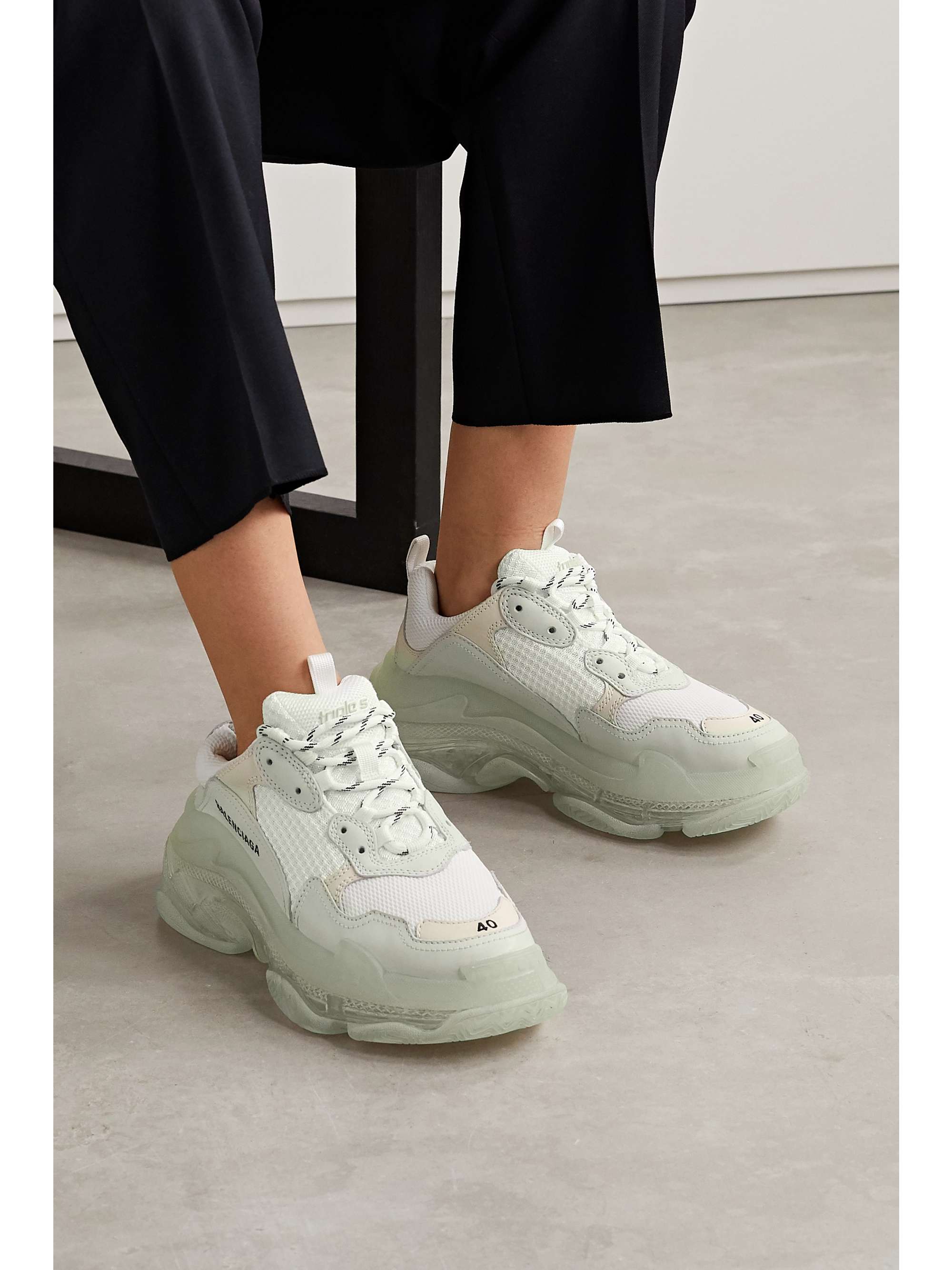 BALENCIAGA Triple S logo-embroidered leather, nubuck and mesh sneakers