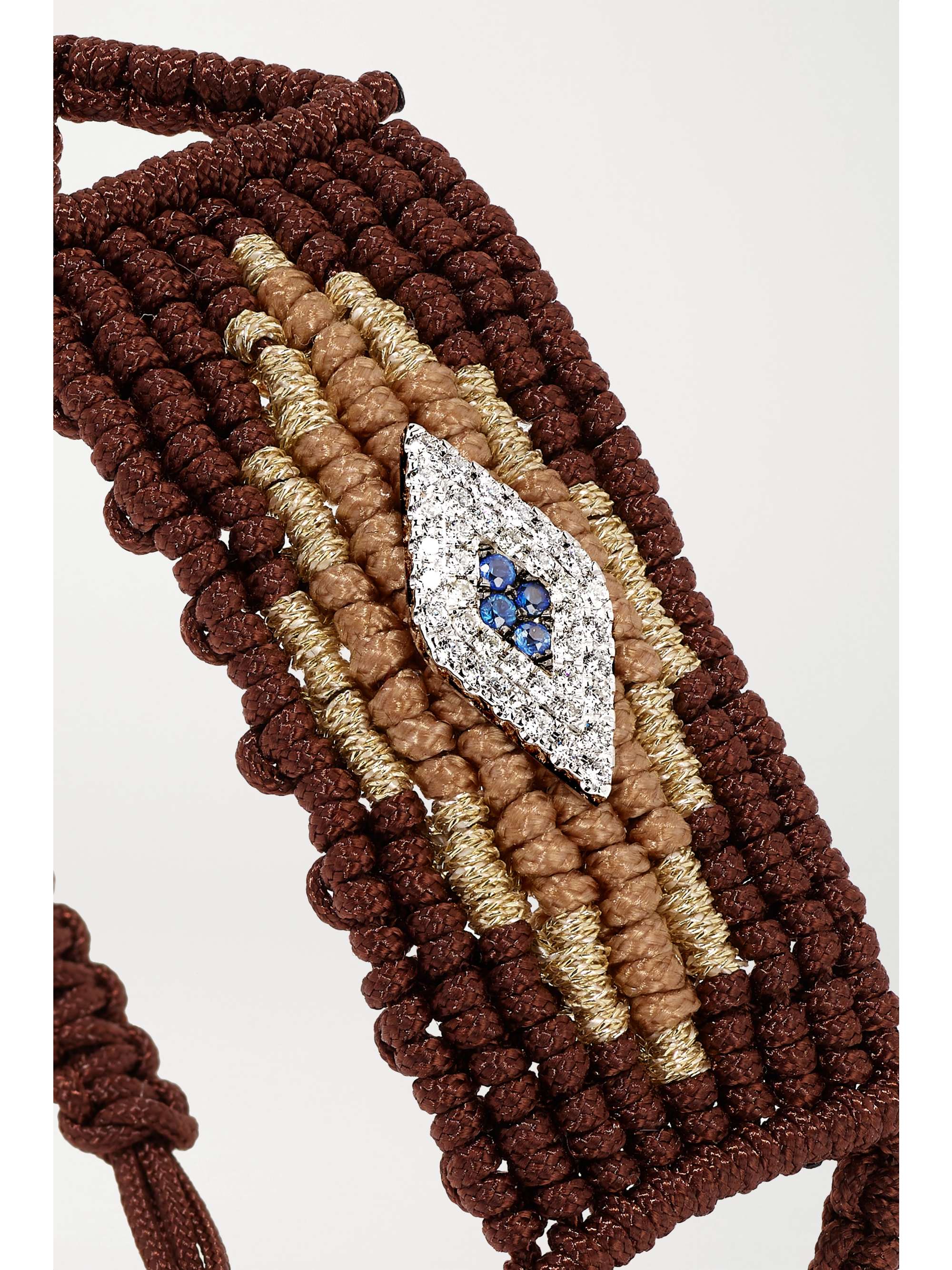 DIANE KORDAS Evil Eye woven cord and 14-karat white gold diamond and sapphire bracelet