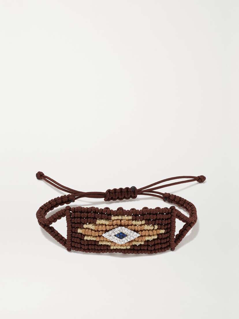 Diane Kordas Evil Eye Woven Cord And 14-karat White Gold Diamond And Sapphire Bracelet