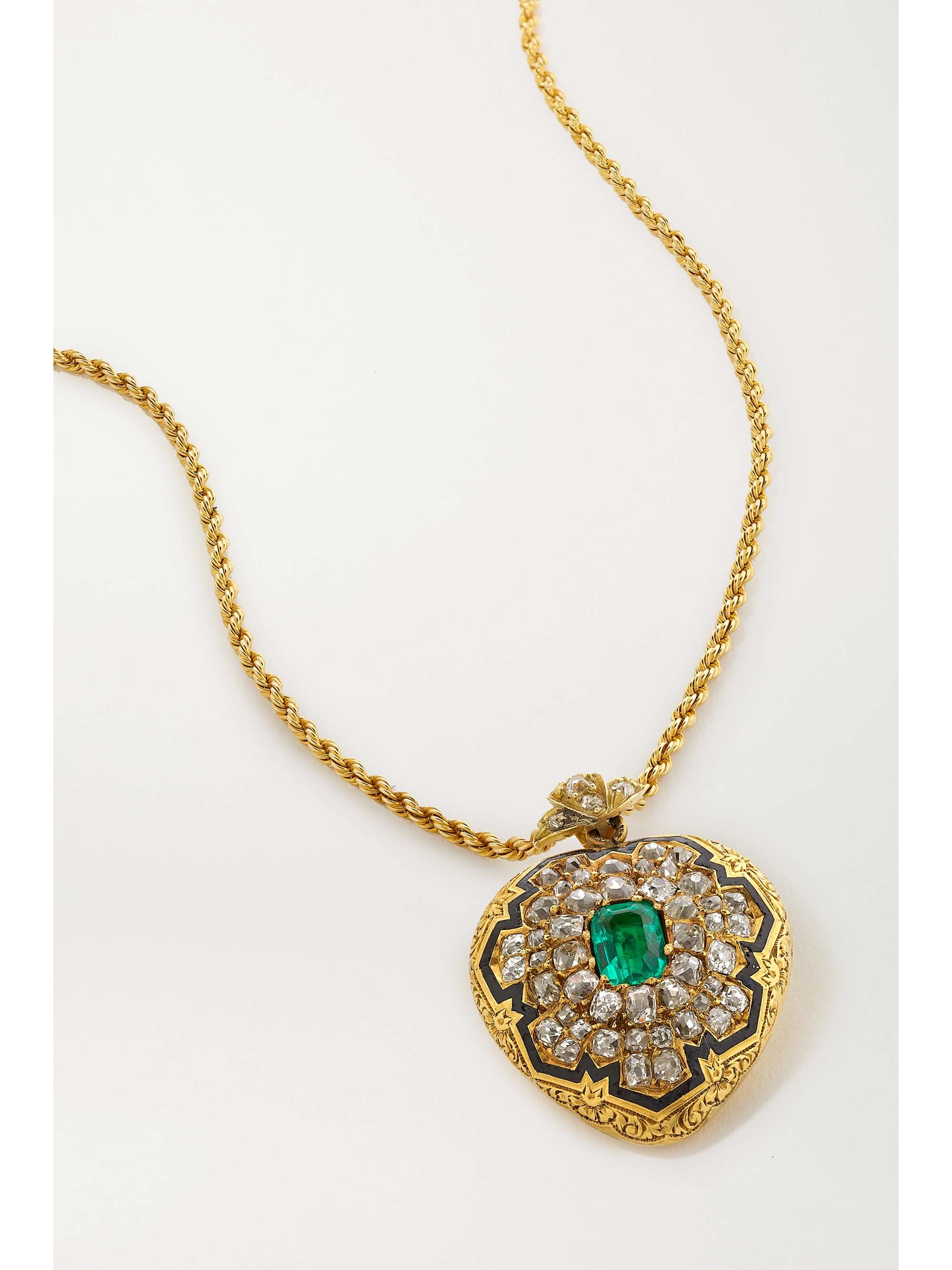 FRED LEIGHTON Antique 18-karat gold, diamond, emerald and enamel necklace