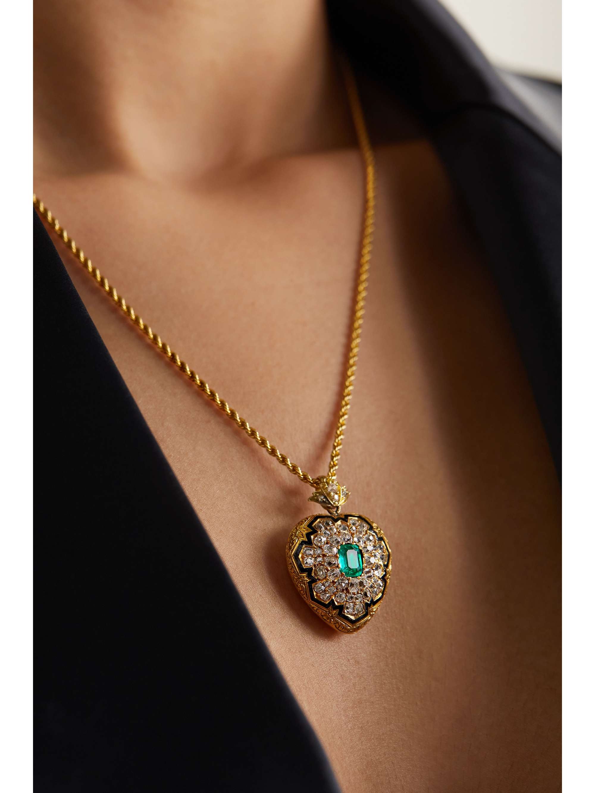FRED LEIGHTON Antique 18-karat gold, diamond, emerald and enamel necklace