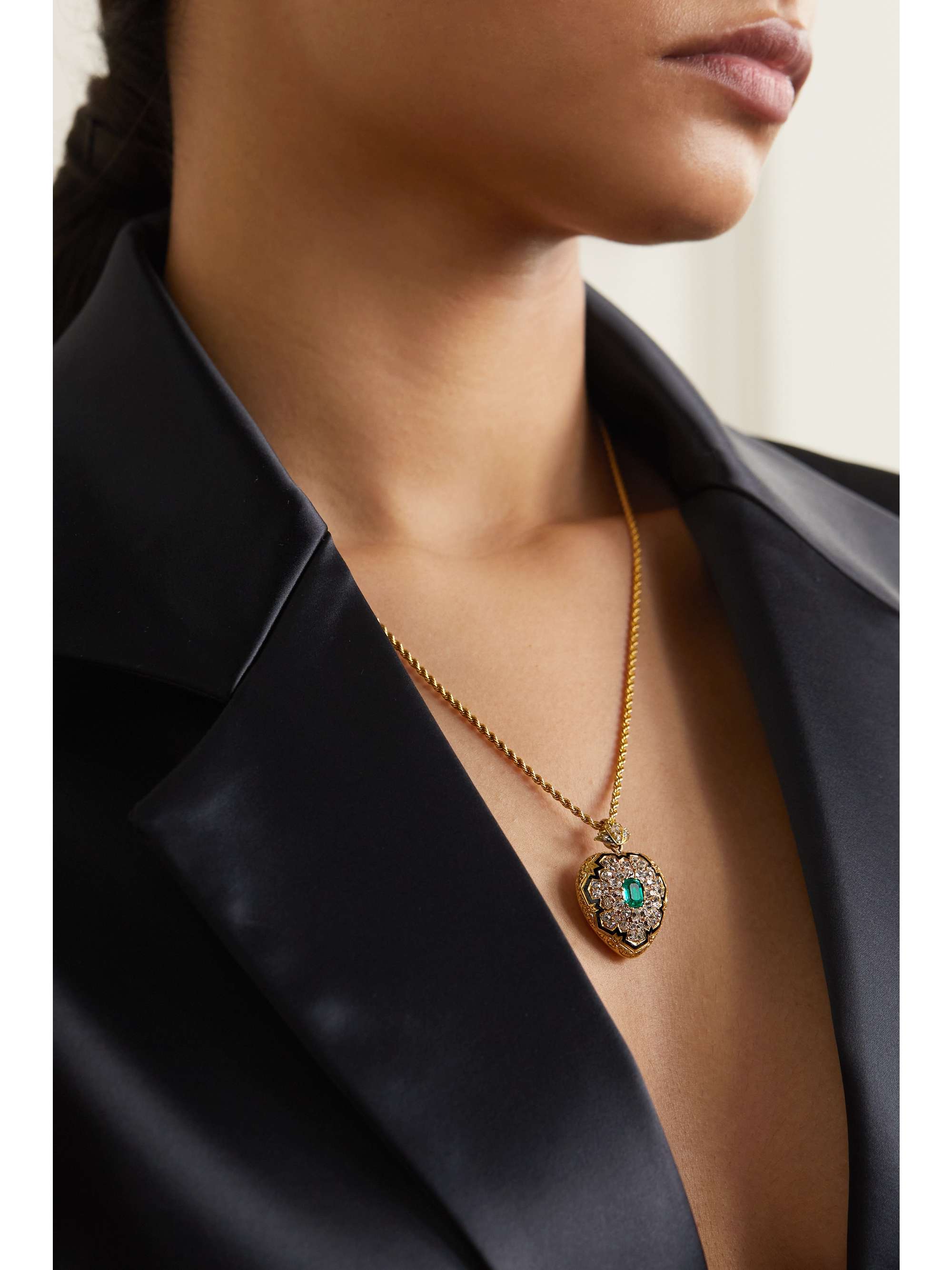 FRED LEIGHTON Antique 18-karat gold, diamond, emerald and enamel necklace