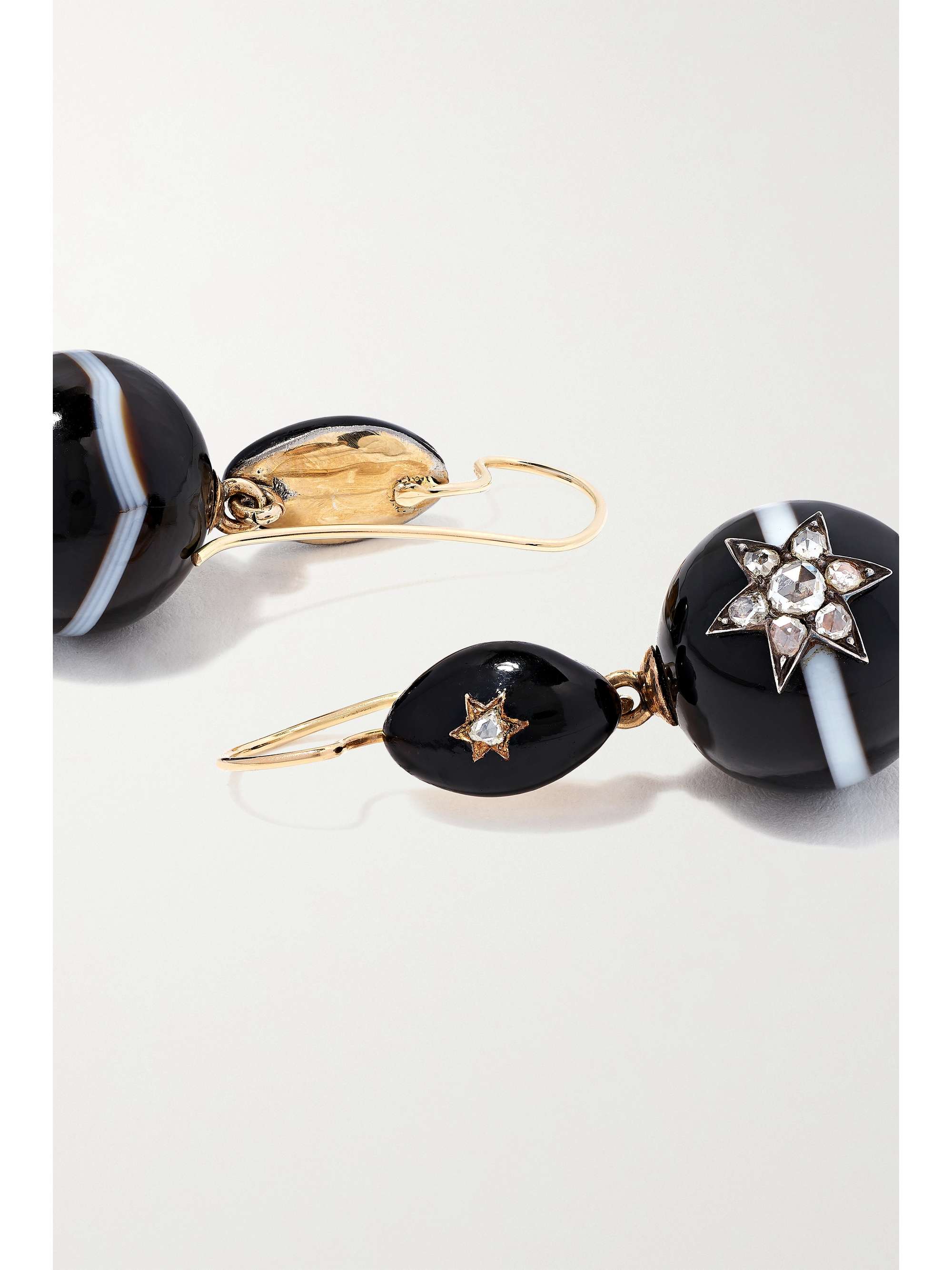 FRED LEIGHTON Antike Ohrringe aus 14 Karat Gold und Sterlingsilber mit Achaten und Diamanten