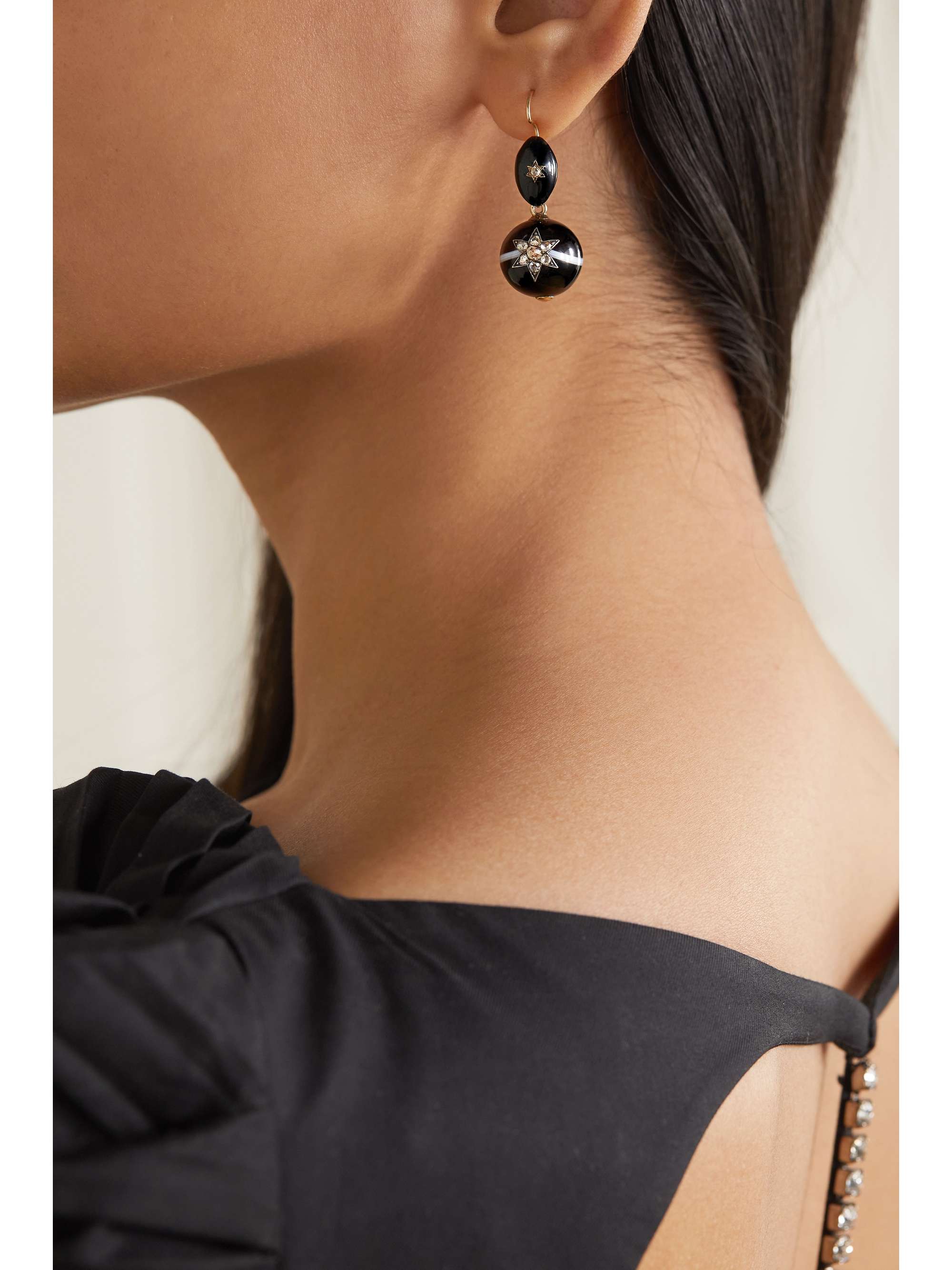 FRED LEIGHTON Antike Ohrringe aus 14 Karat Gold und Sterlingsilber mit Achaten und Diamanten