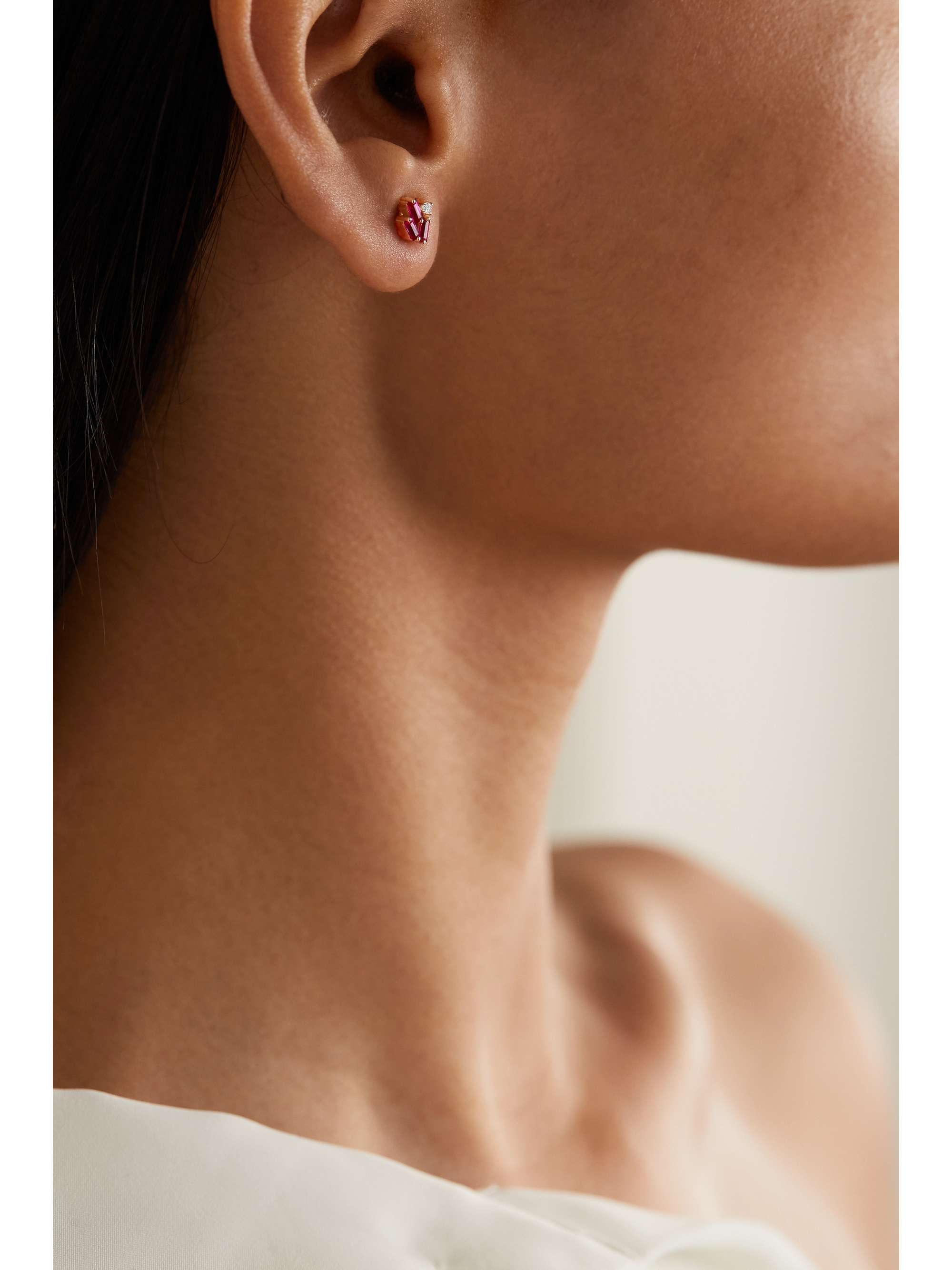SUZANNE KALAN 18-karat rose gold, ruby and diamond earrings
