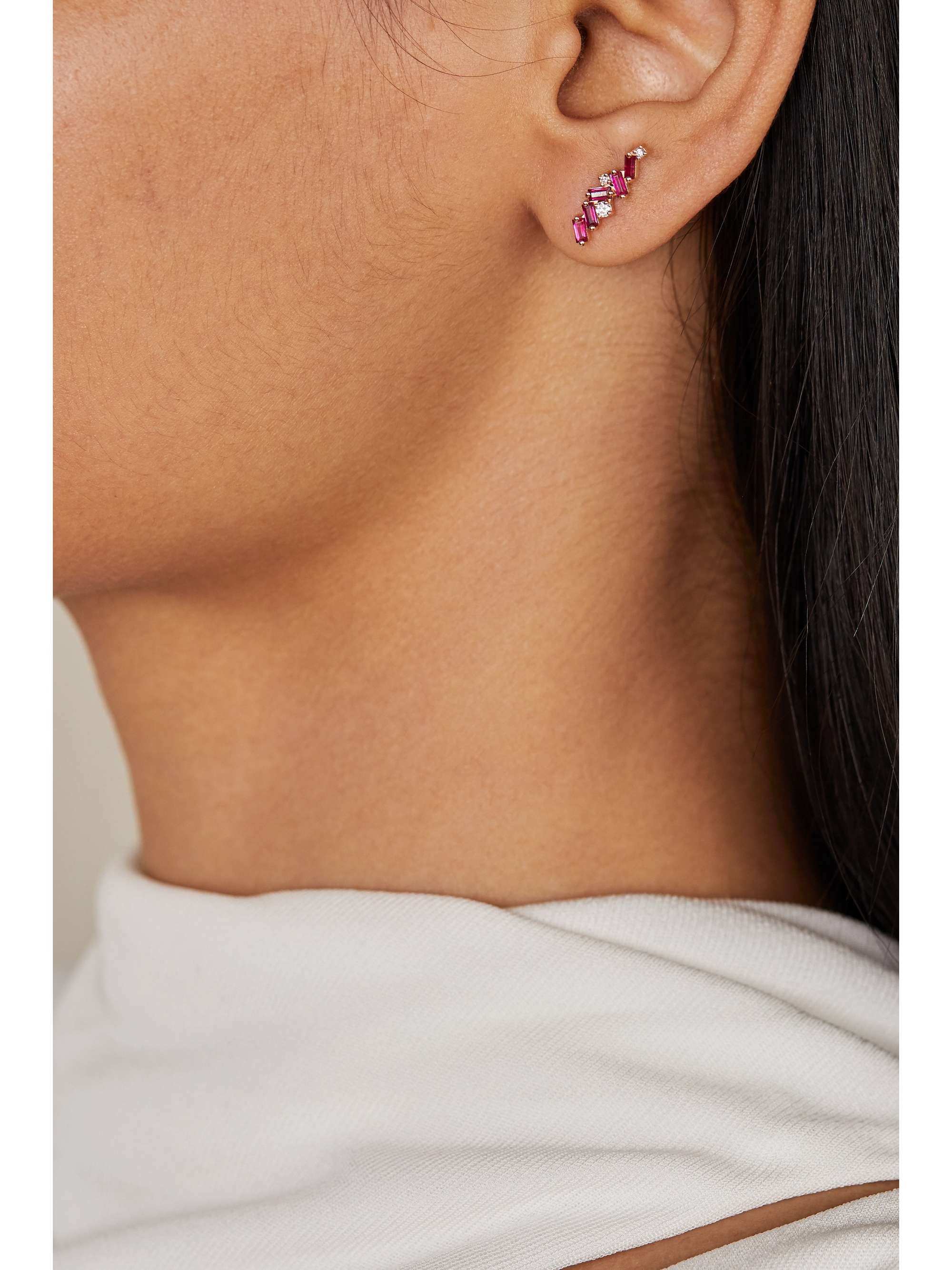 SUZANNE KALAN 18-karat rose gold, ruby and diamond earrings