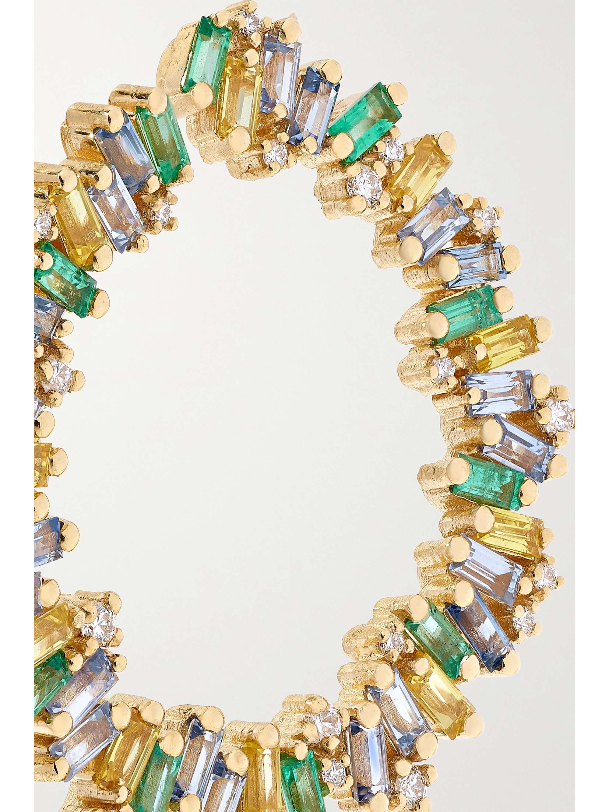 SUZANNE KALAN 18-karat gold sapphire, emerald and diamond hoop earrings