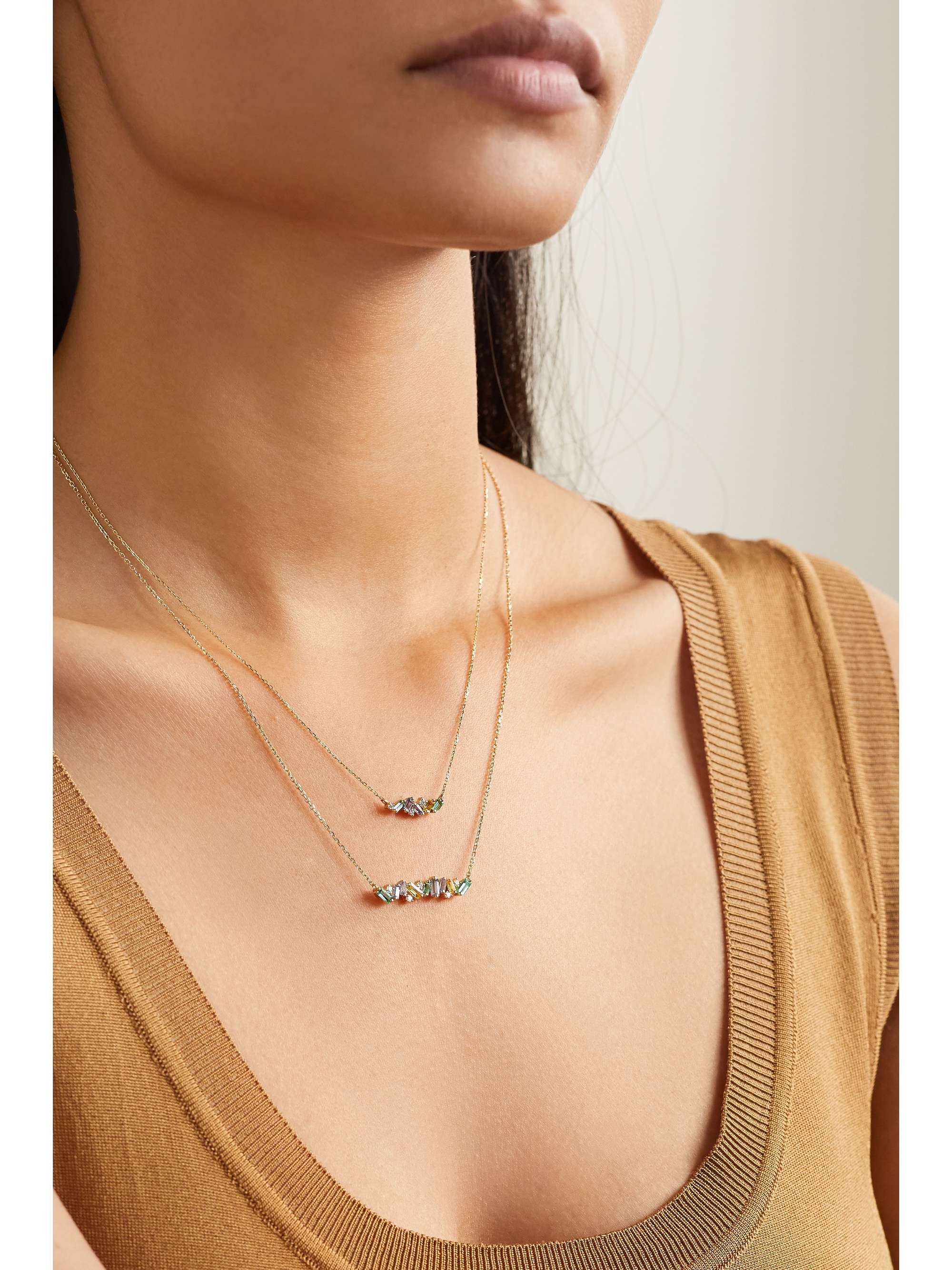 SUZANNE KALAN 18-karat gold multi-stone necklace