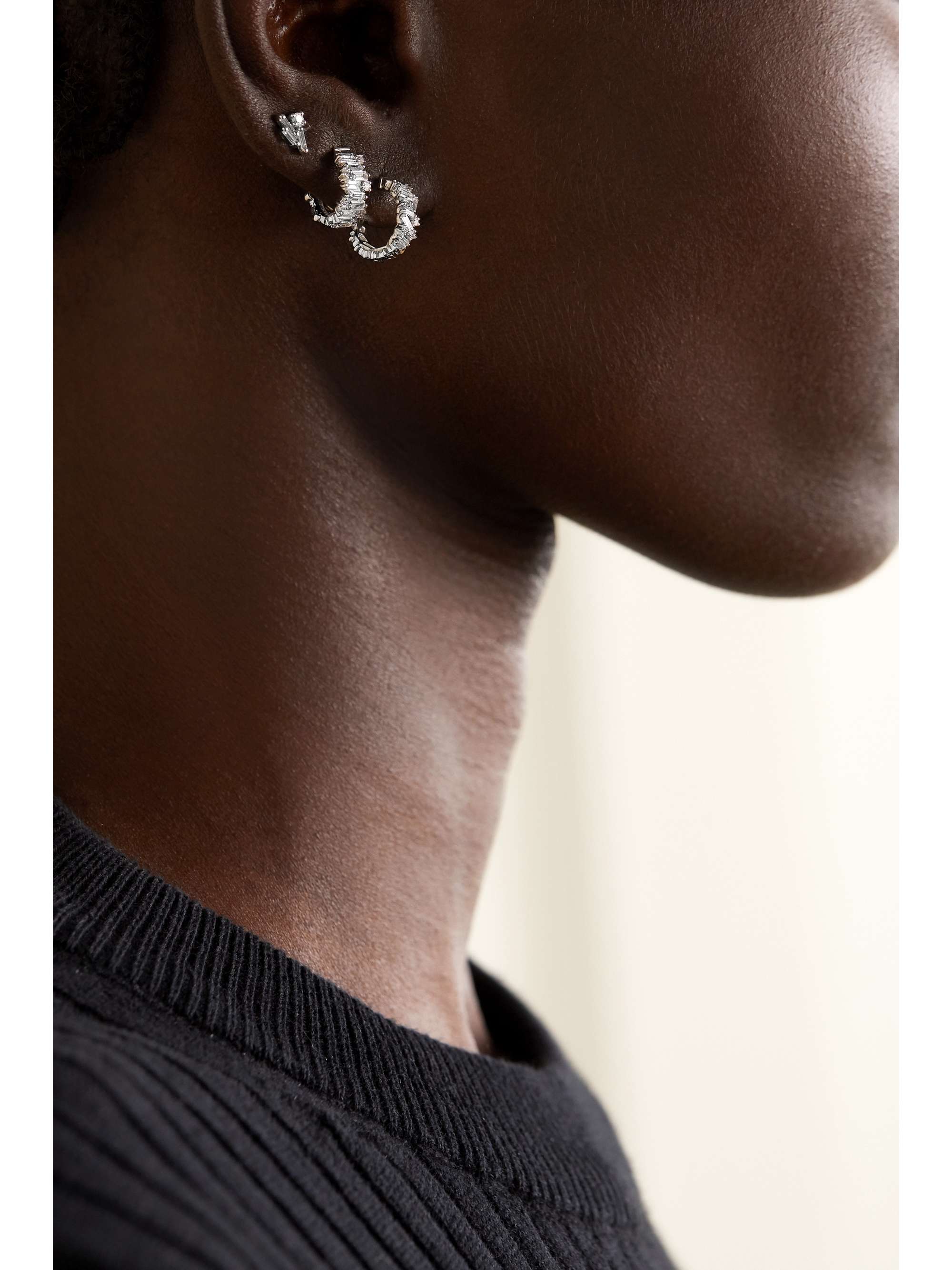 SUZANNE KALAN 18-karat rose gold diamond hoop earrings
