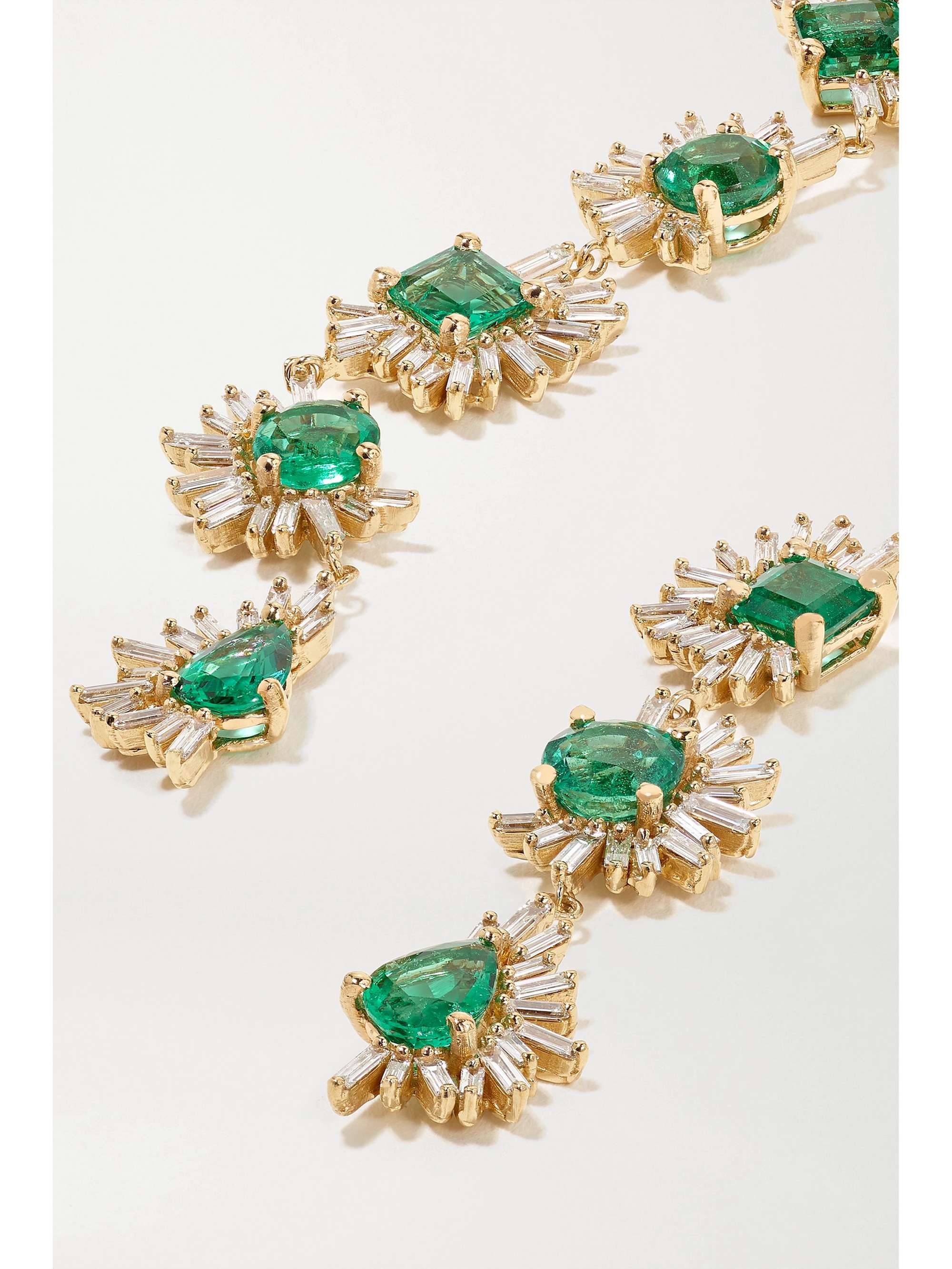 SUZANNE KALAN 18-karat gold, emerald and diamond earrings