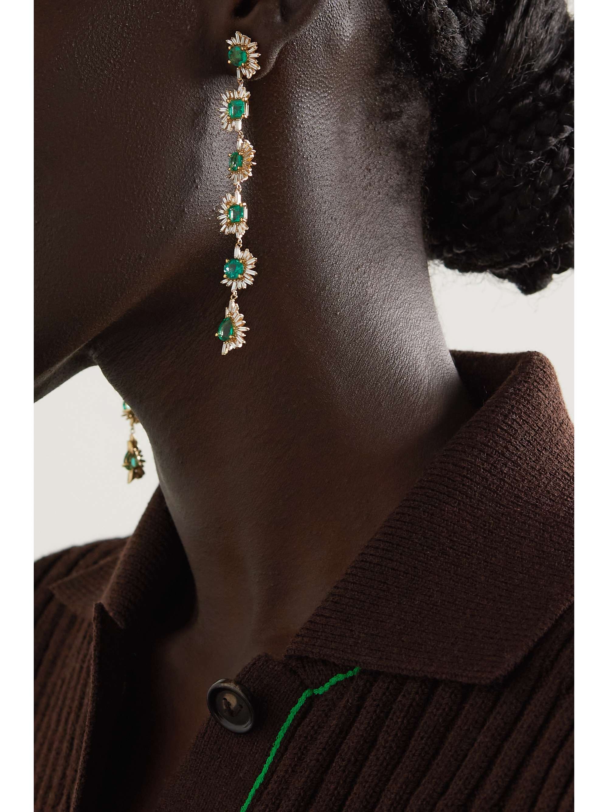 SUZANNE KALAN 18-karat gold, emerald and diamond earrings