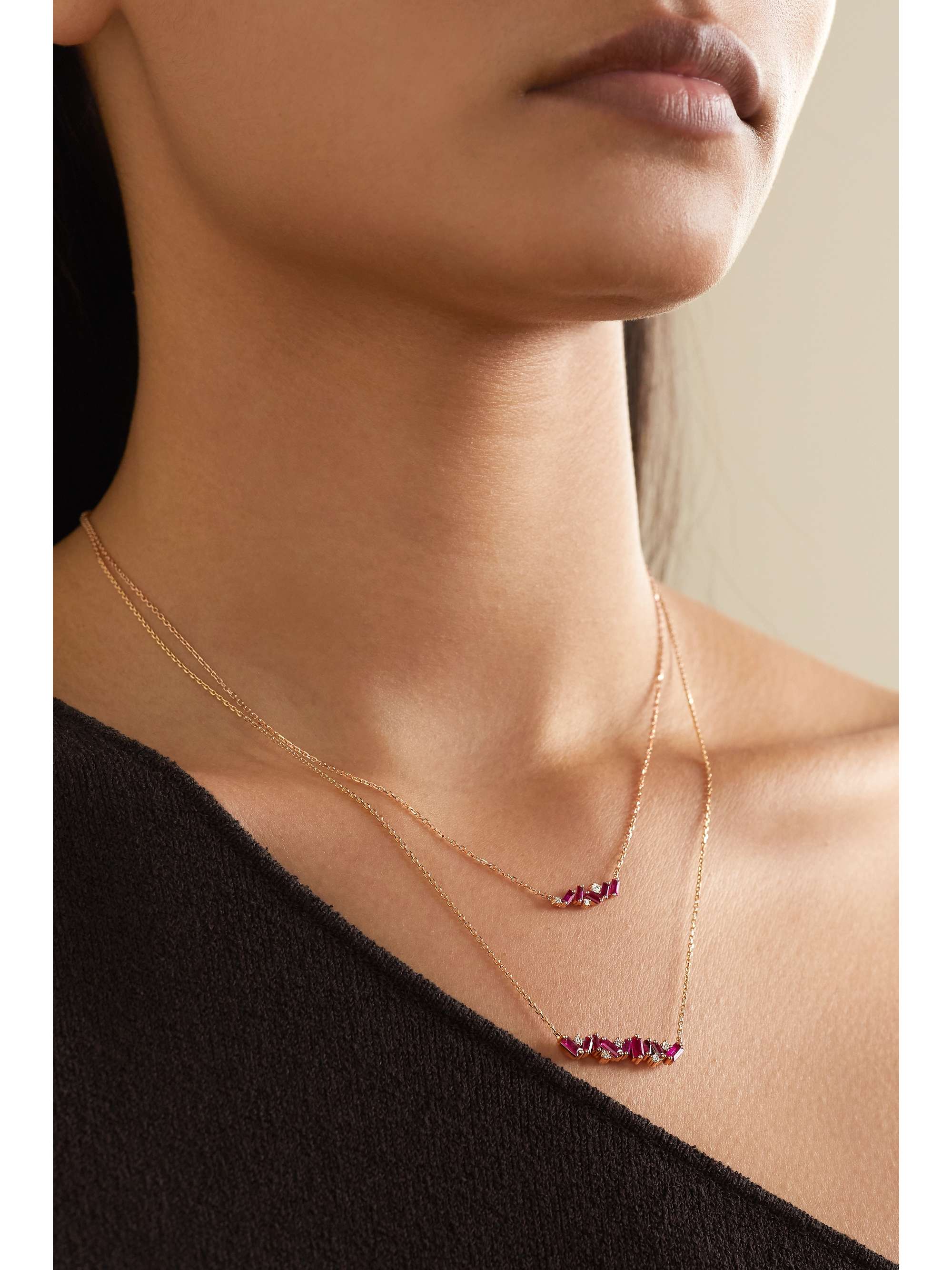 SUZANNE KALAN 18-karat rose gold, ruby and diamond necklace