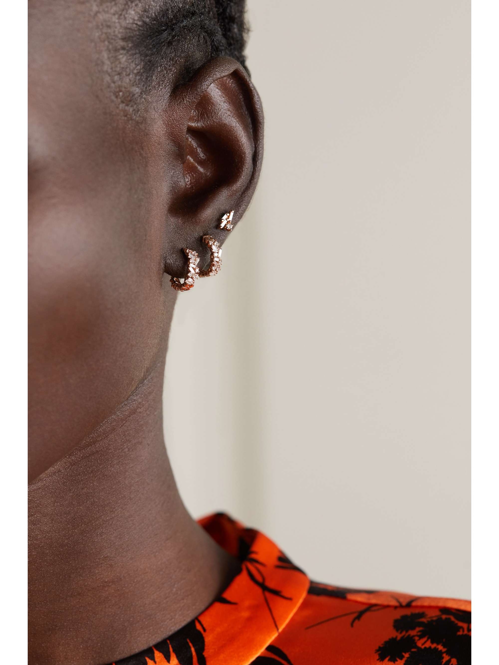 SUZANNE KALAN 18-karat rose gold diamond hoop earrings