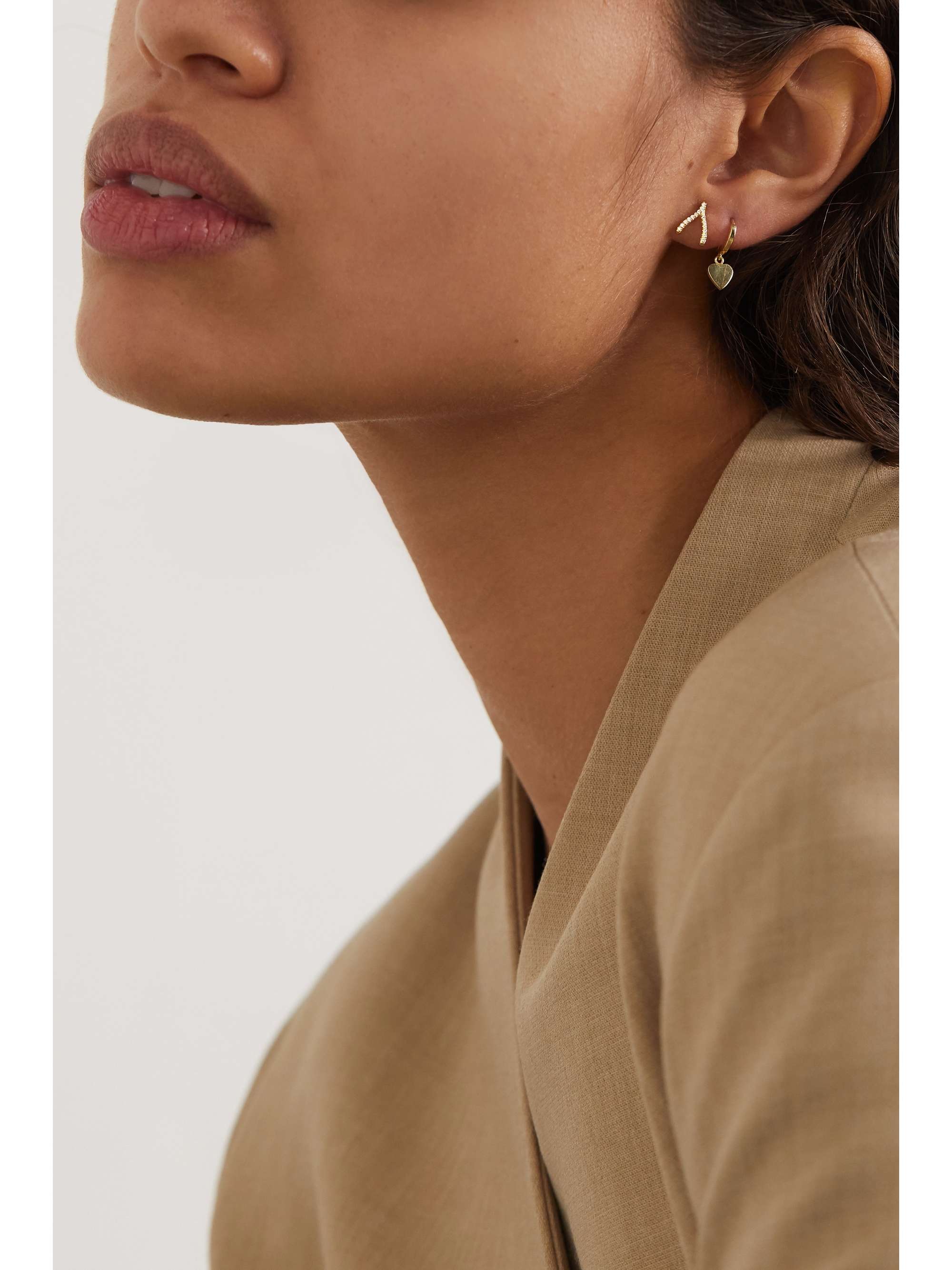 JENNIFER MEYER Mini Wishbone 18-karat gold diamond earrings