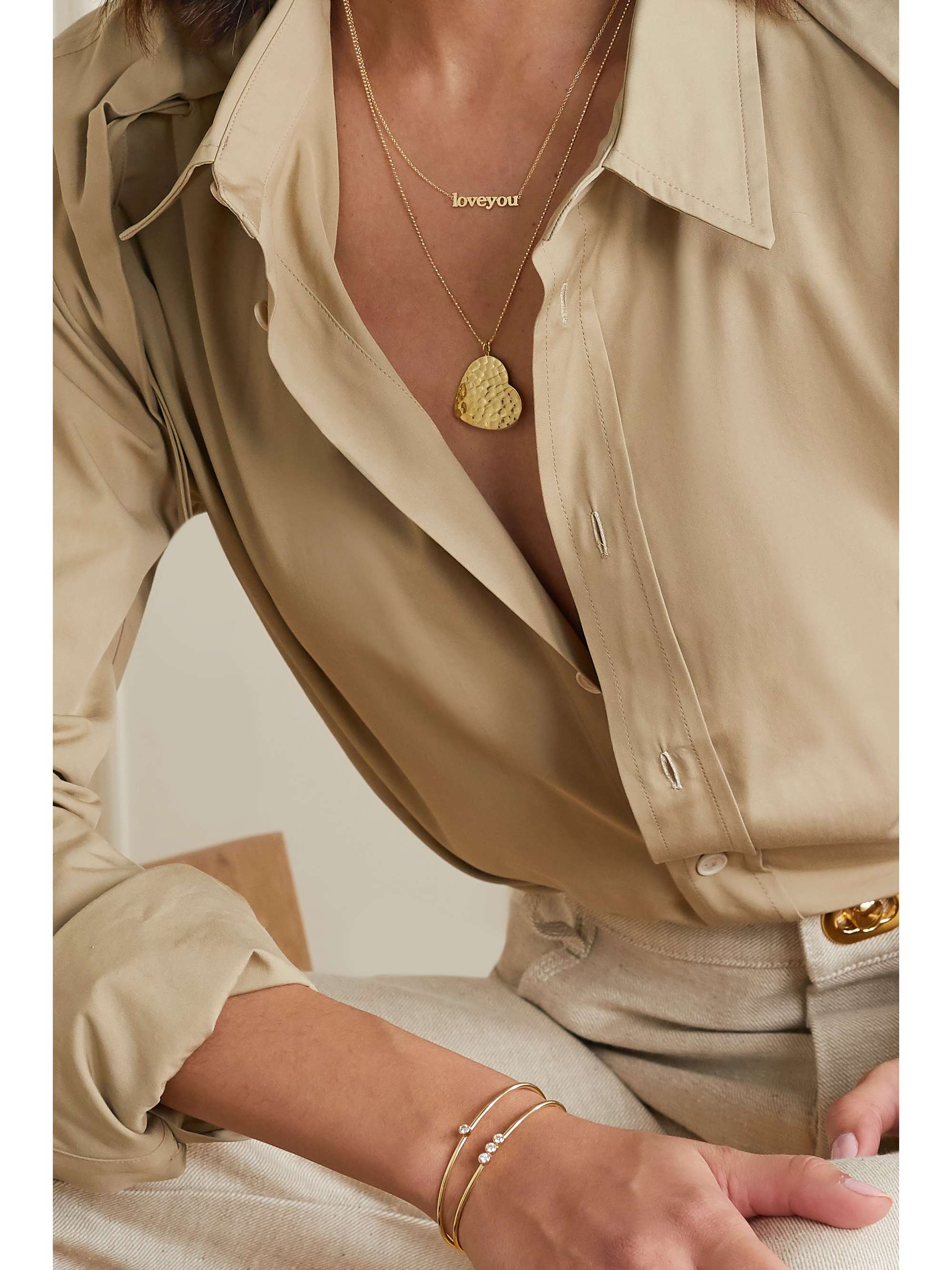 JENNIFER MEYER Large Hammered Heart 18-karat gold necklace