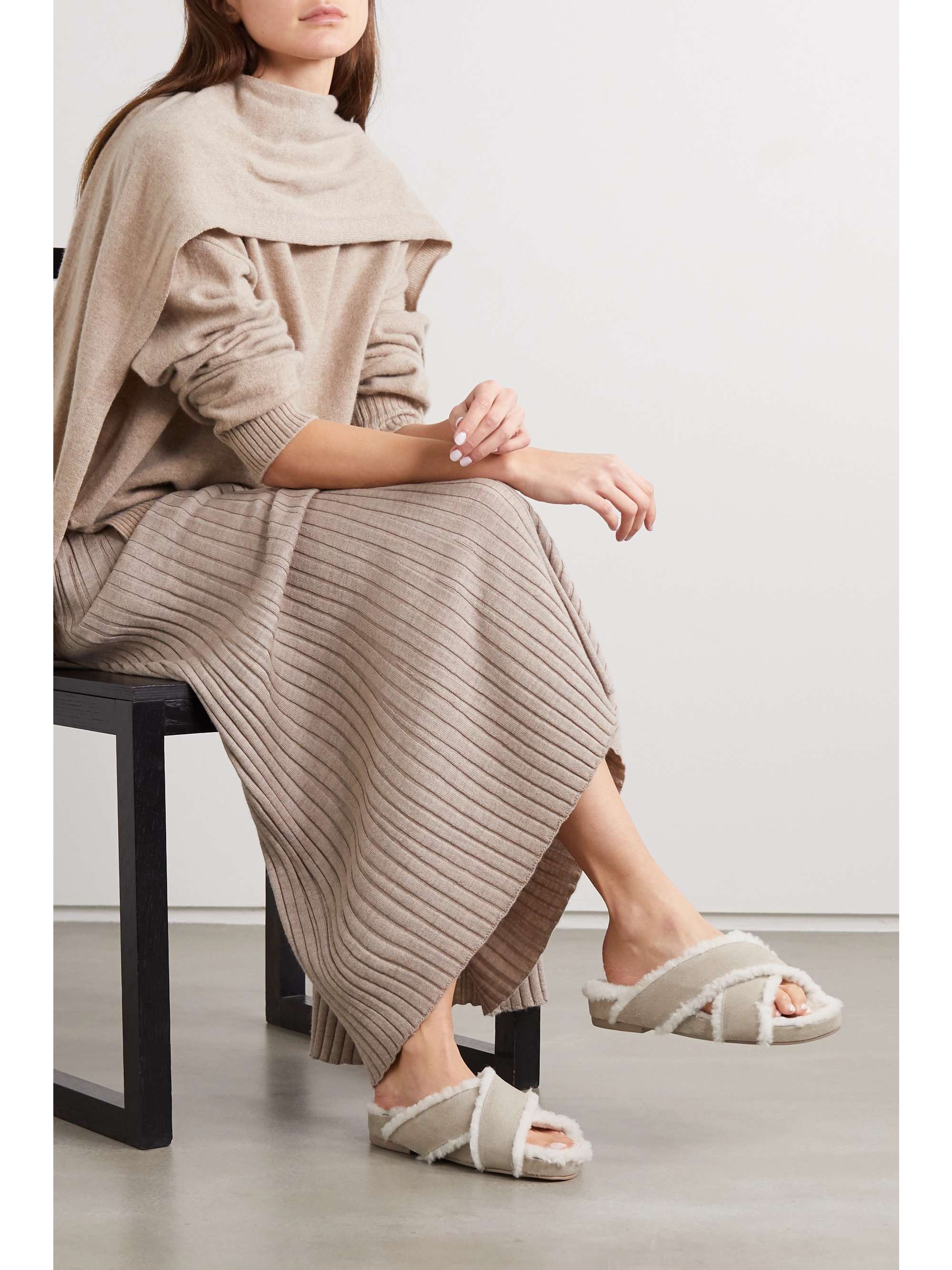 PORTE & PAIRE Shearling-lined suede slides