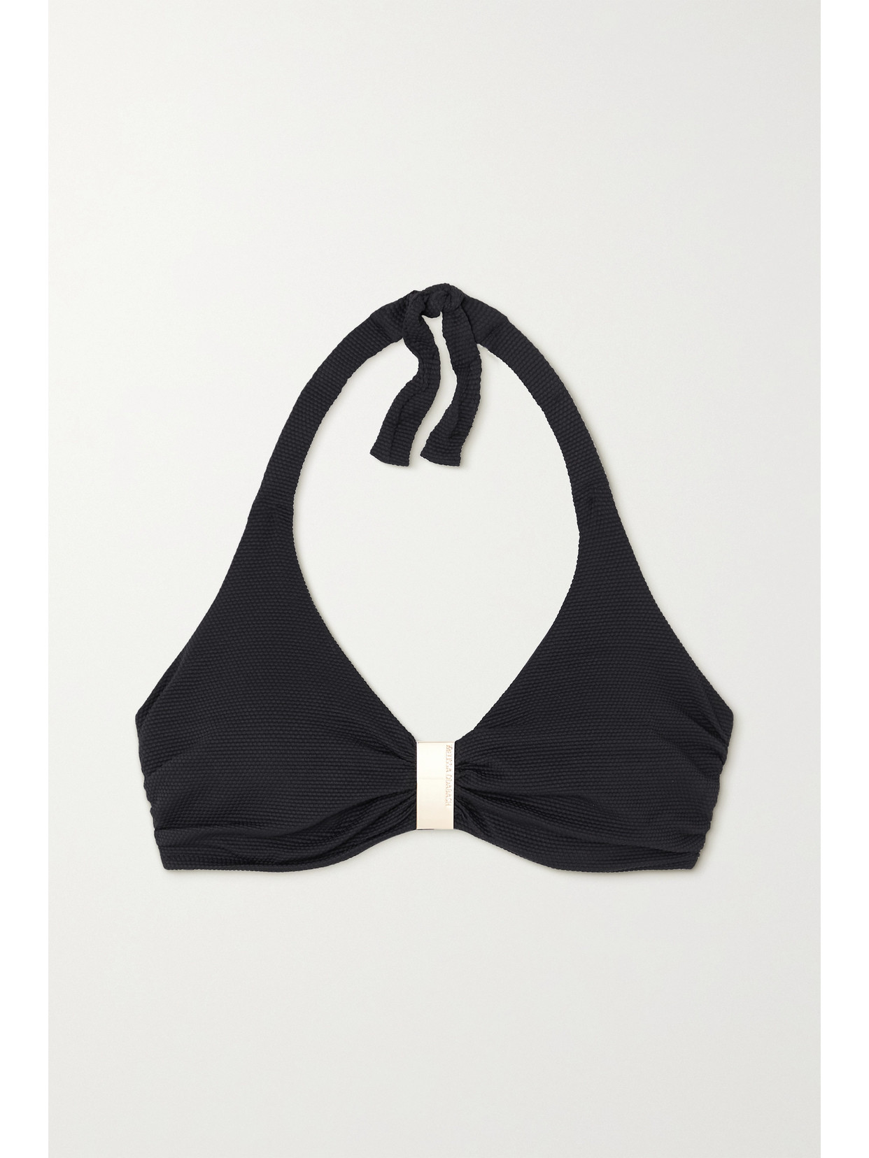 Melissa Odabash Provence Embellished Stretch-piqué Halterneck Bikini Top In Black