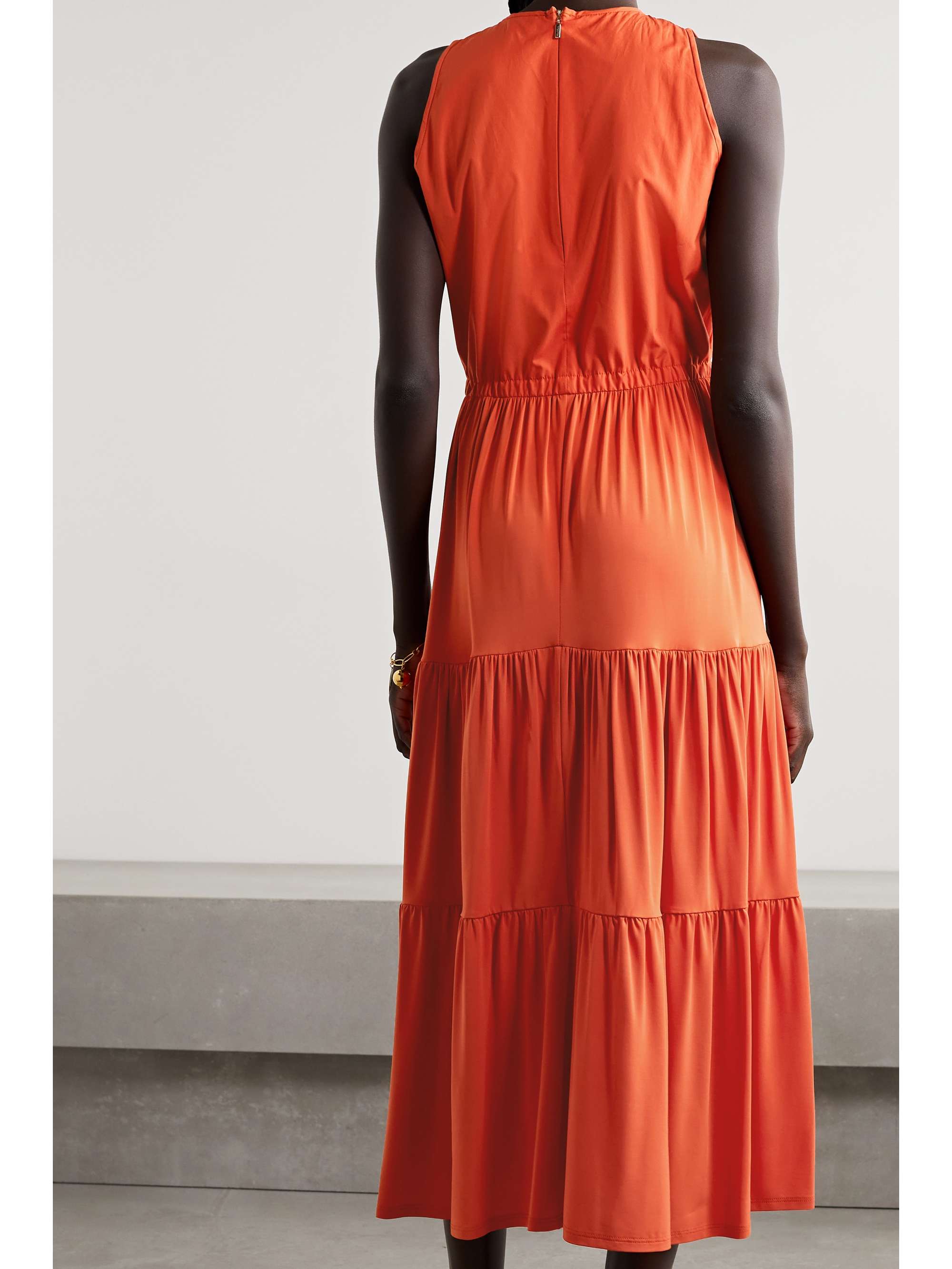 MAX MARA Kren tiered paneled cotton-poplin and jersey midi dress