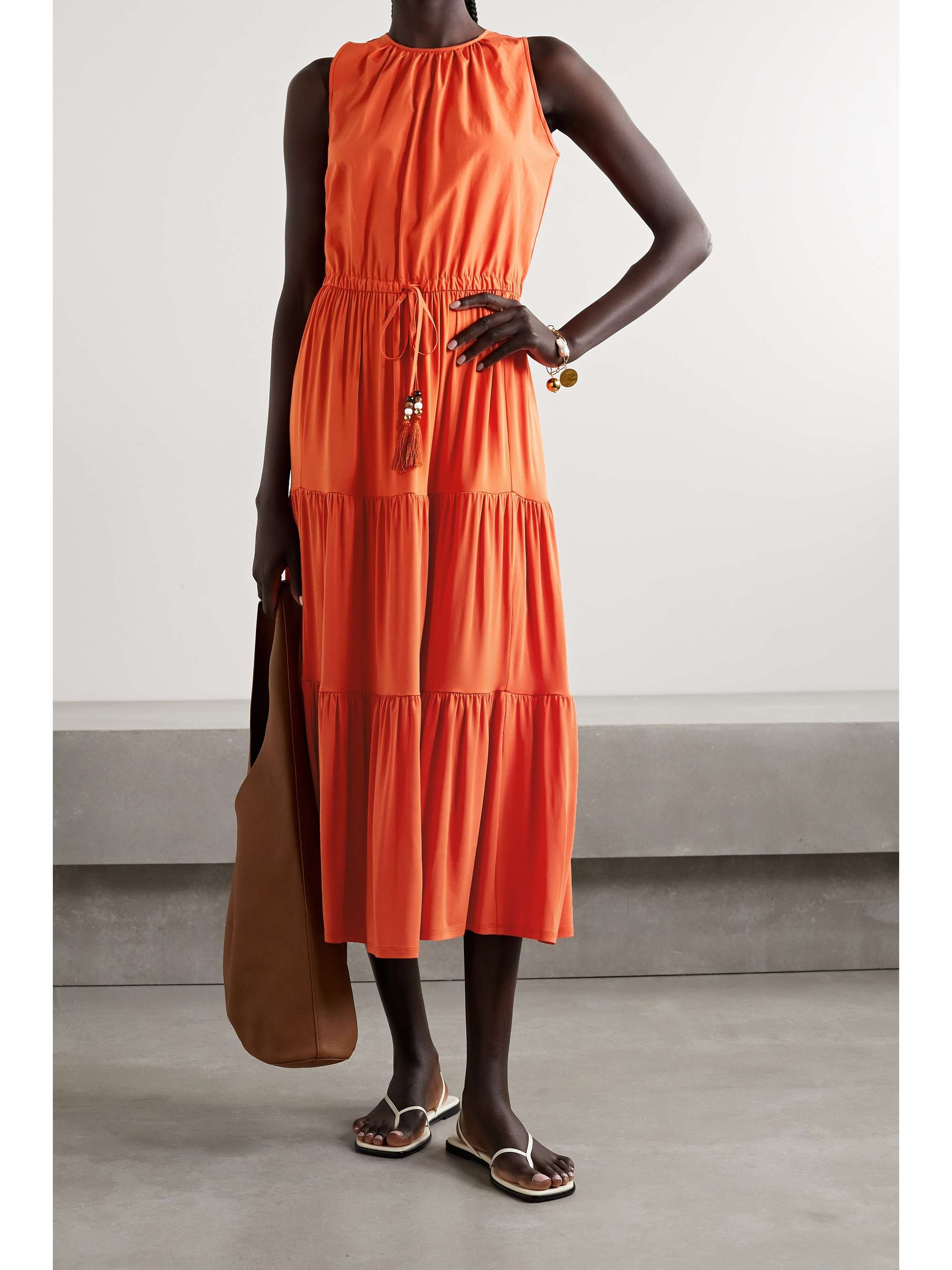 MAX MARA Kren tiered paneled cotton-poplin and jersey midi dress
