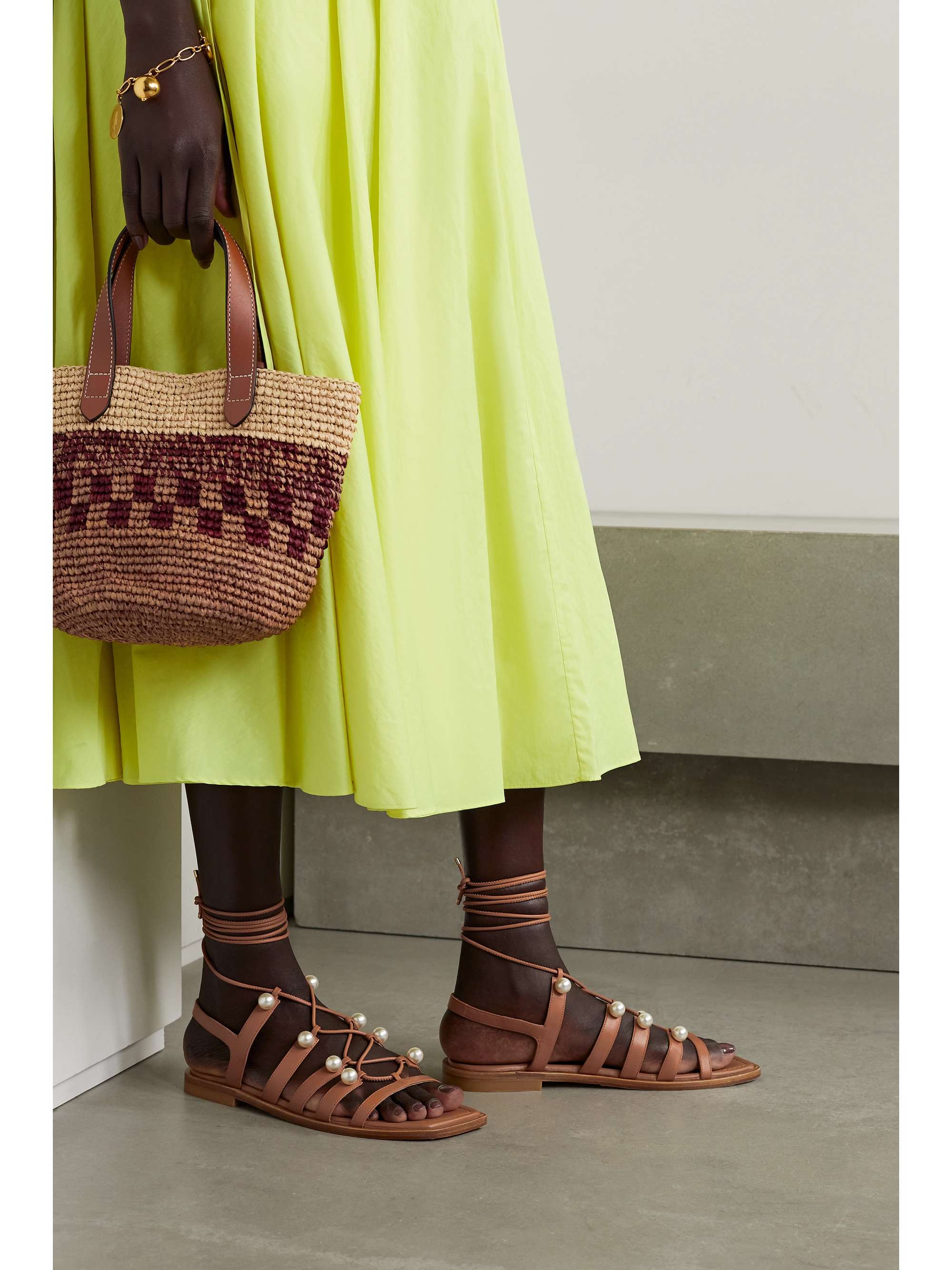 STUART WEITZMAN Goldie faux pearl-embellished leather sandals | NET-A-PORTER