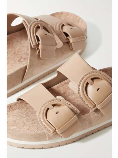 Beige Glyn leather and suede slides | VINCE | NET-A-PORTER