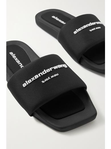 Black Logo-appliquÃ©d canvas slides | ALEXANDER WANG | NET-A-PORTER