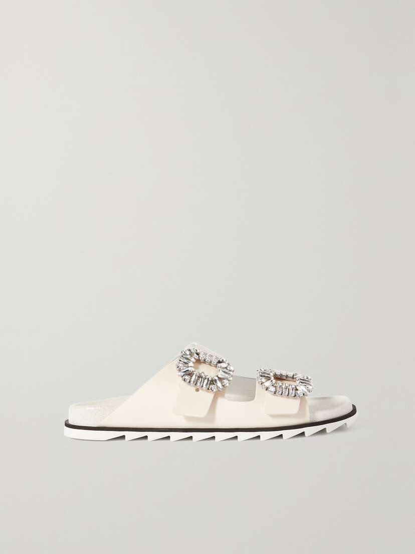 Roger Vivier Slidy Viv Swarovski Crystal-embellished Leather Slides