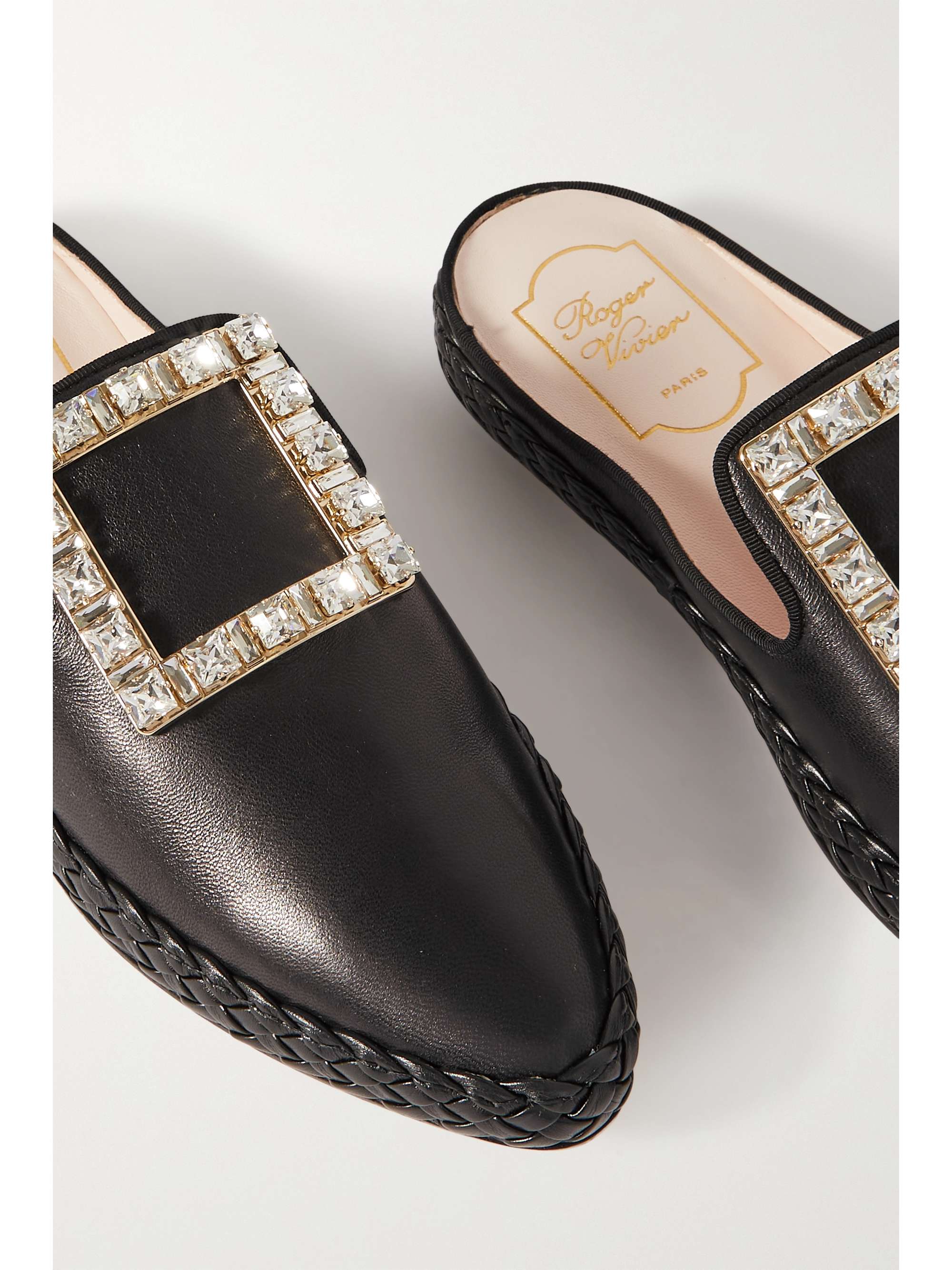 ROGER VIVIER Crystal-embellished leather slippers