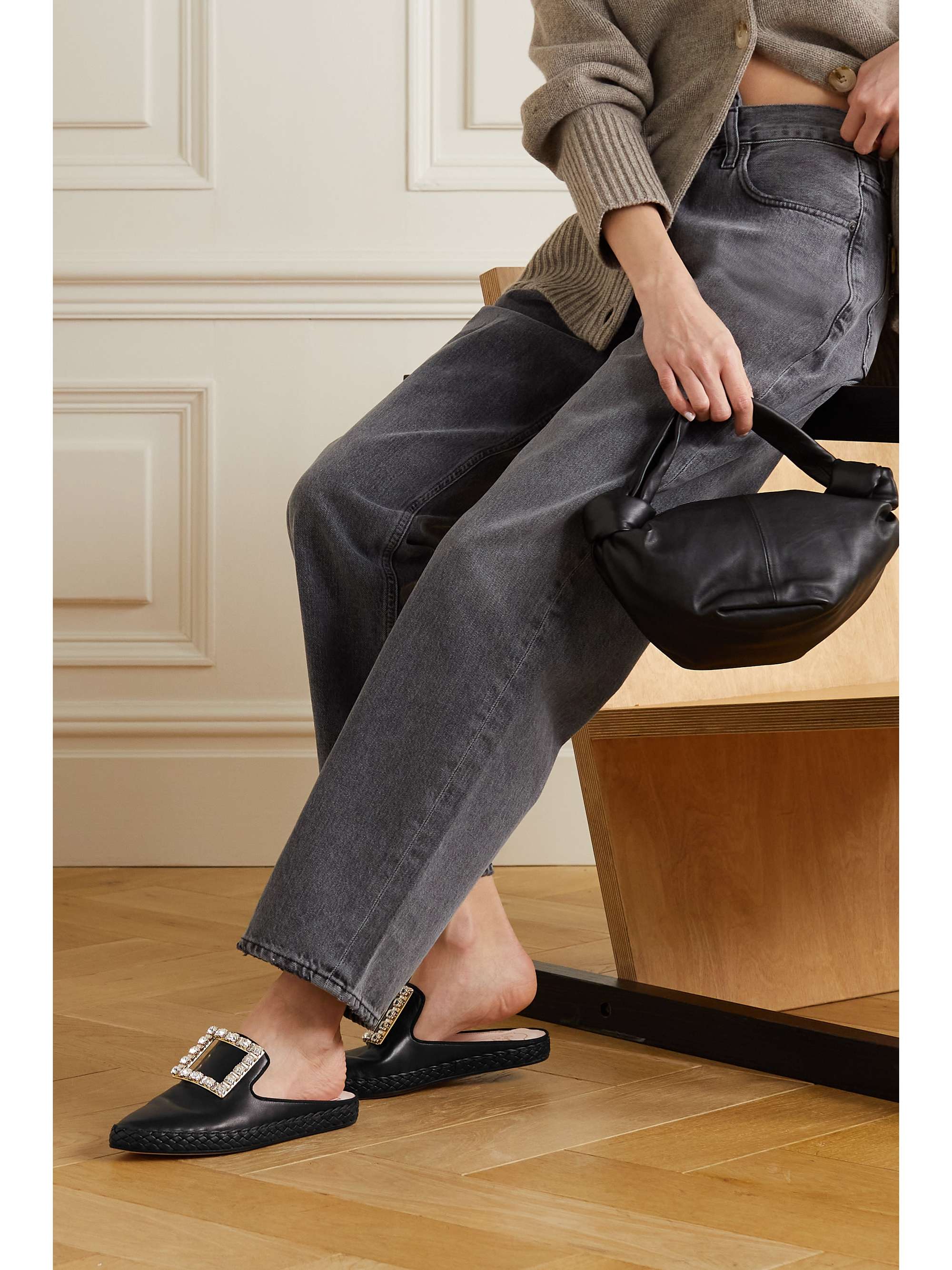ROGER VIVIER Crystal-embellished leather slippers