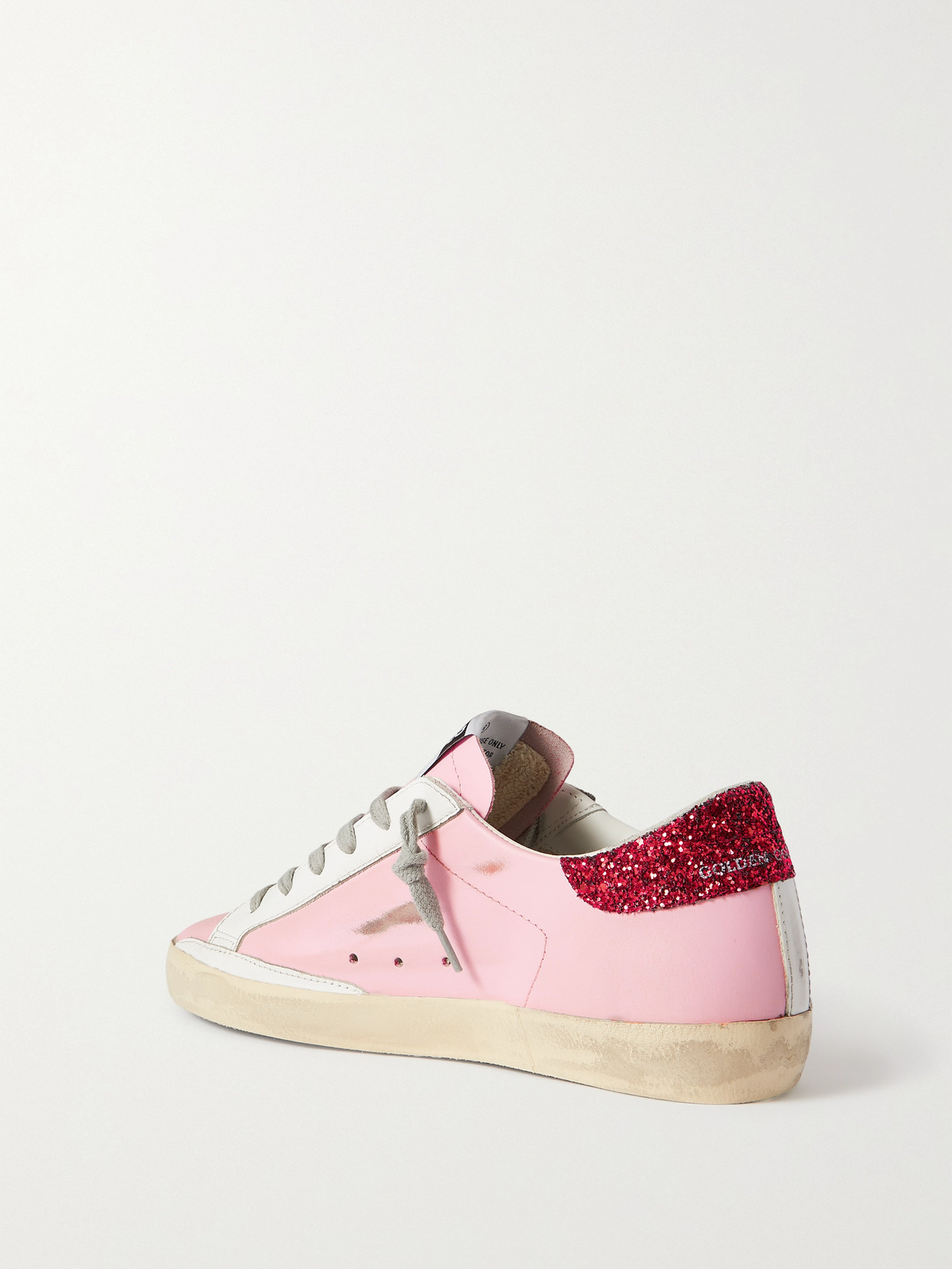 Shop Golden Goose Superstar Glittered Distressed Leather Sneakers In Pink