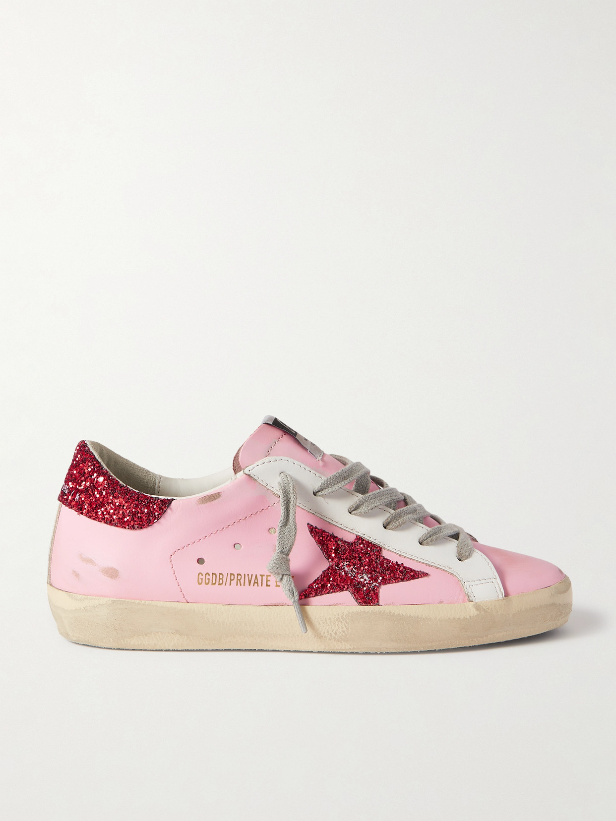 Golden Goose Superstar Glittered Distressed Leather Trainers In Pink