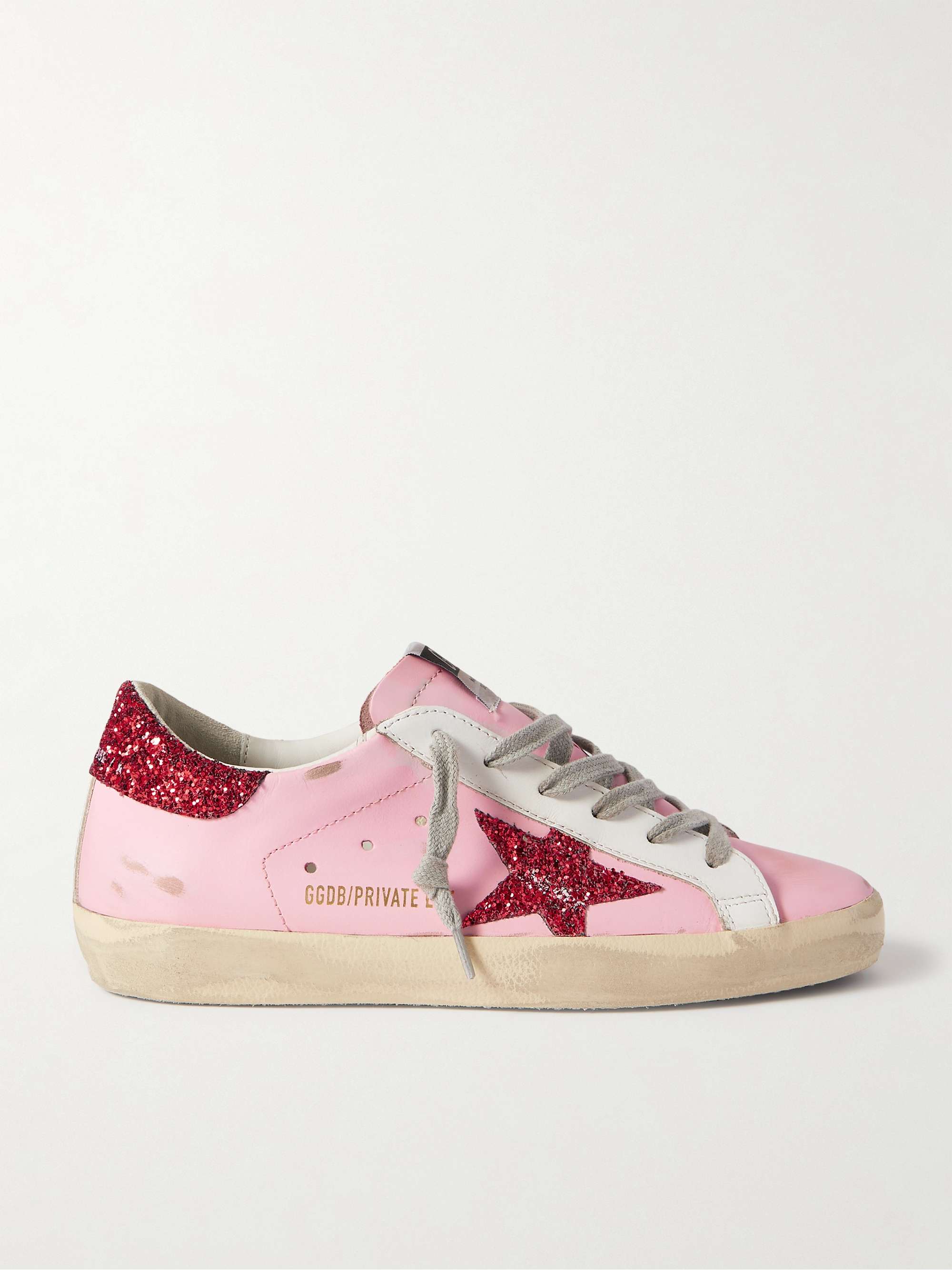 GOLDEN GOOSE Superstar glittered distressed leather sneakers | NET-A-PORTER