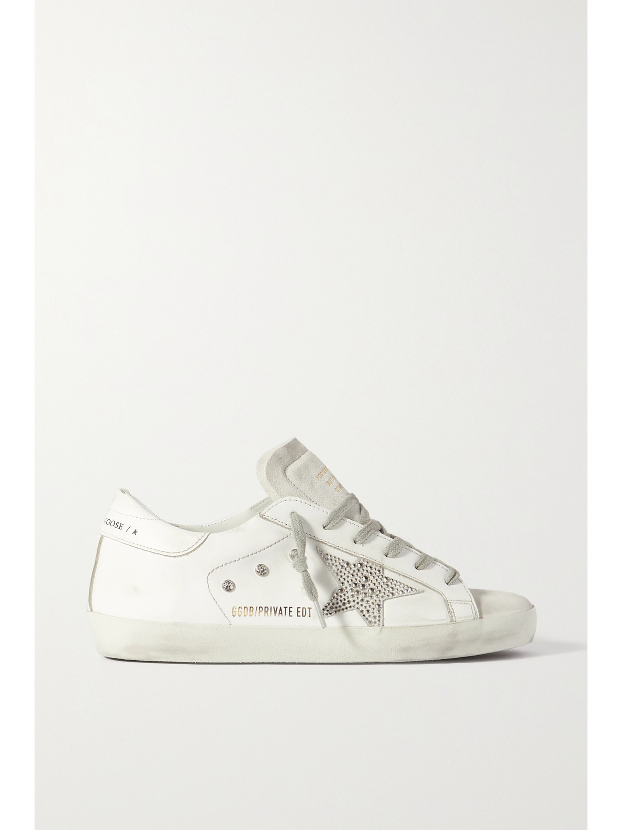 Golden Goose Superstar Crystal-embellished Distressed Leather And Suede Trainers In White