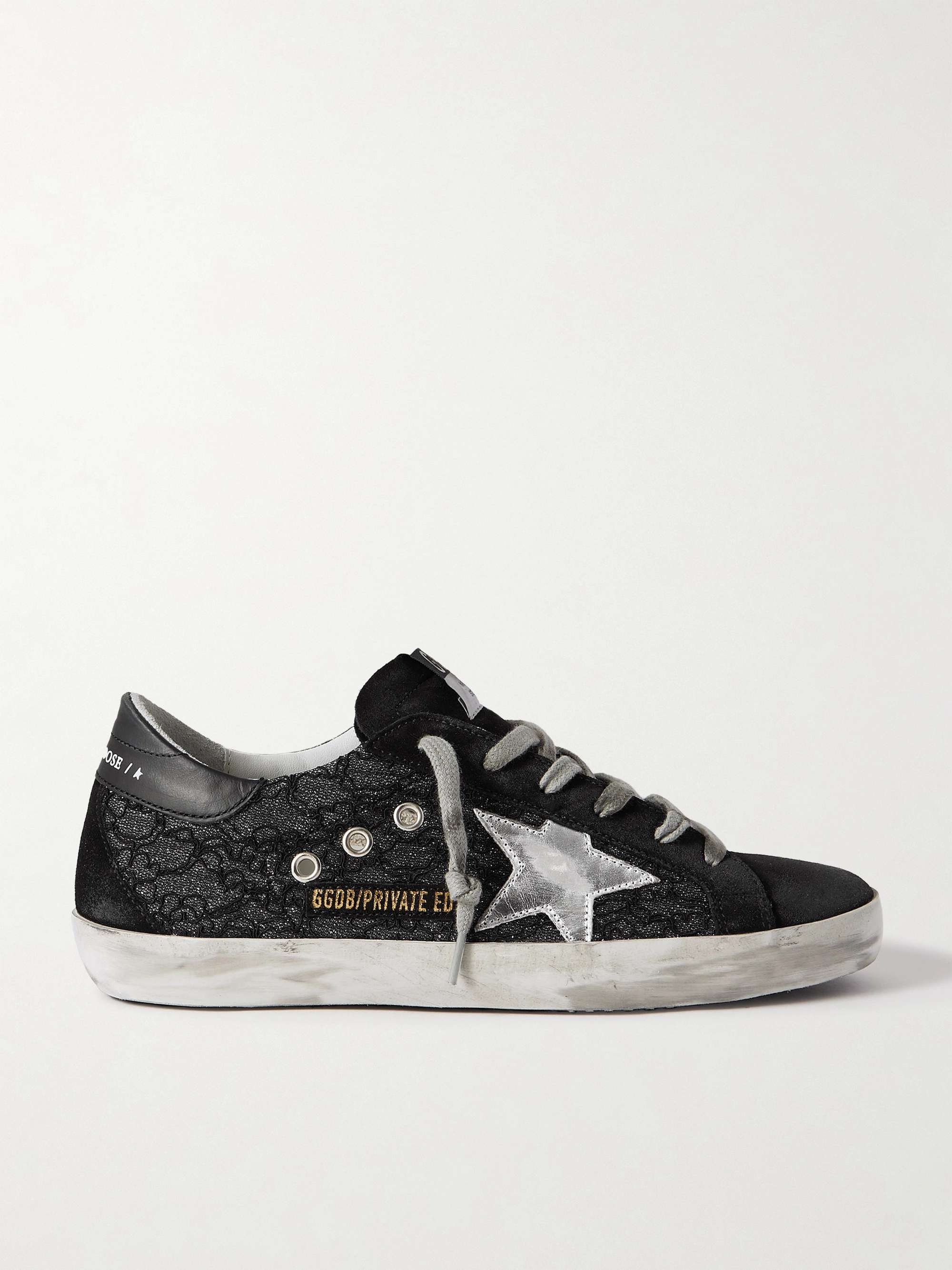 Baskets en daim cuir et dentelle paillettes effet vieilli Superstar