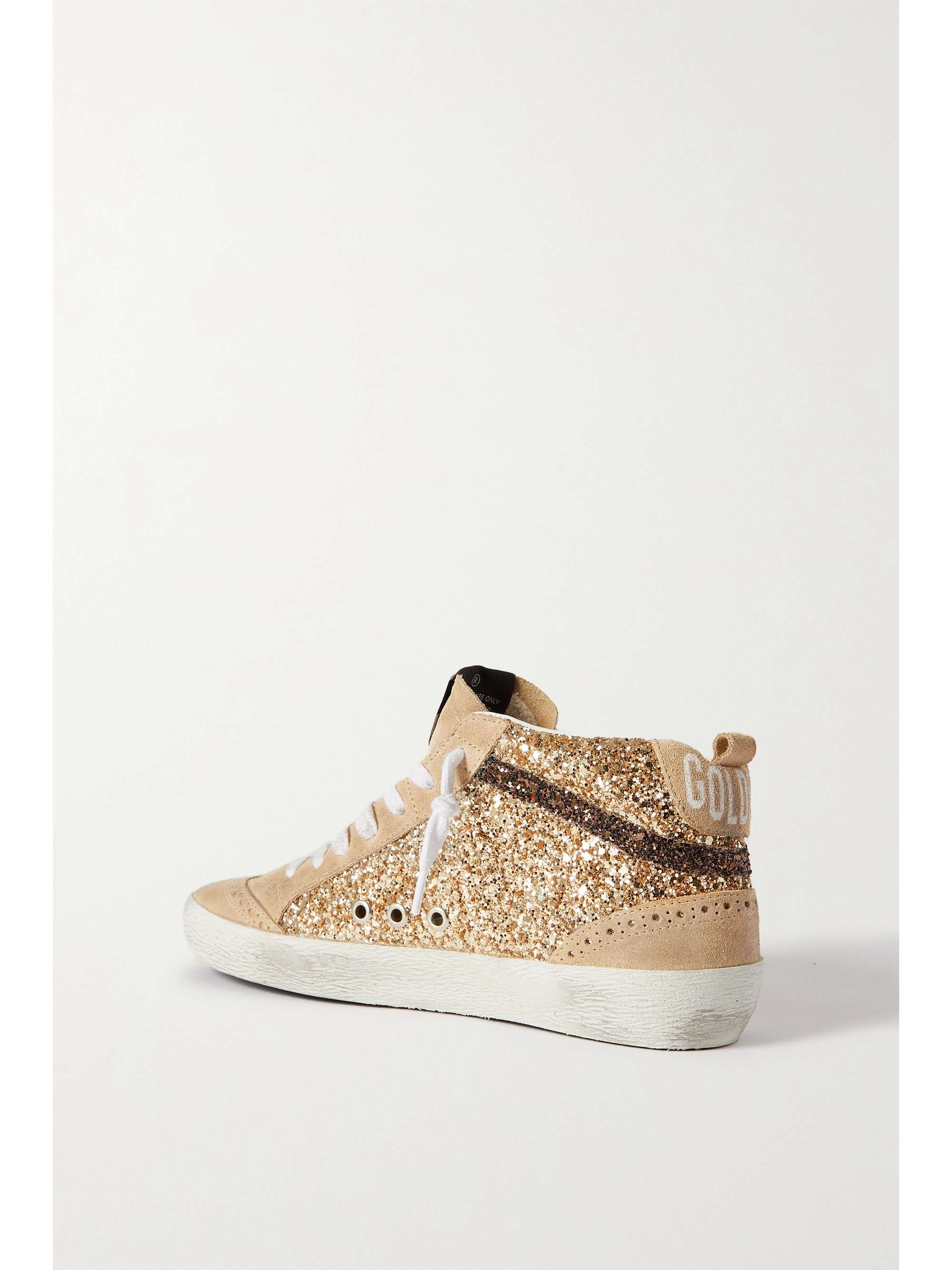 GOLDEN GOOSE Mid Star embellished distressed leopard-print calf hair, leather and suede sneakers