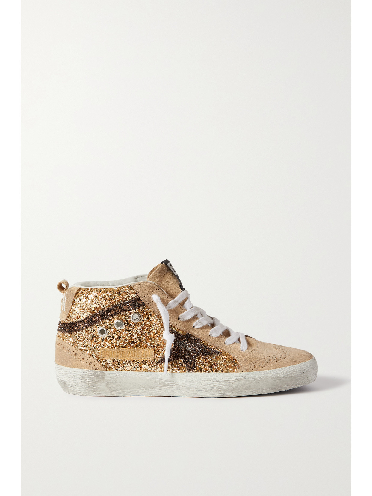 Golden Goose Midstar Glittered Distressed Suede High-top Trainers In Gold