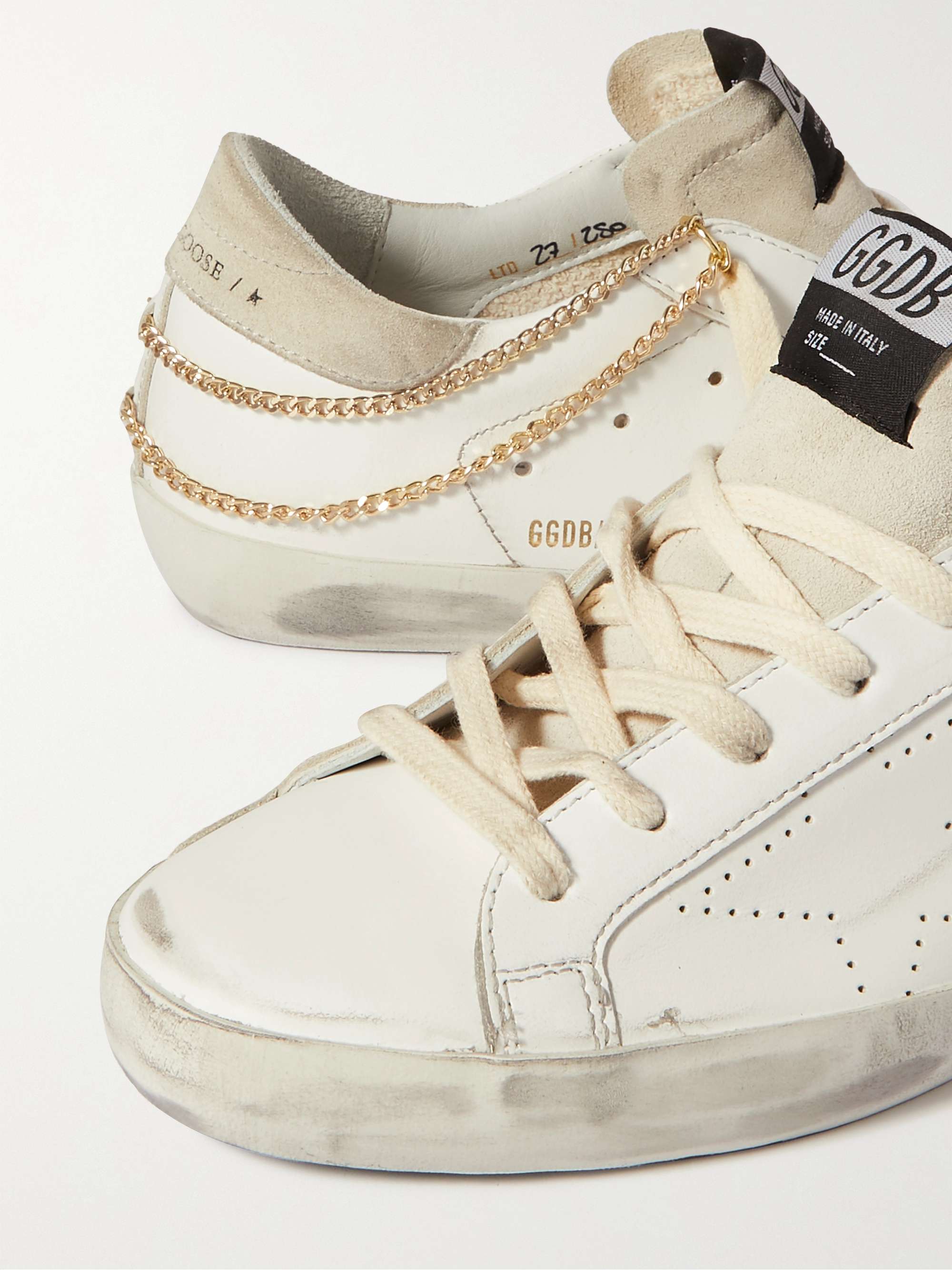 GOLDEN GOOSE Superstar chain-embellished distressed leather and suede ...