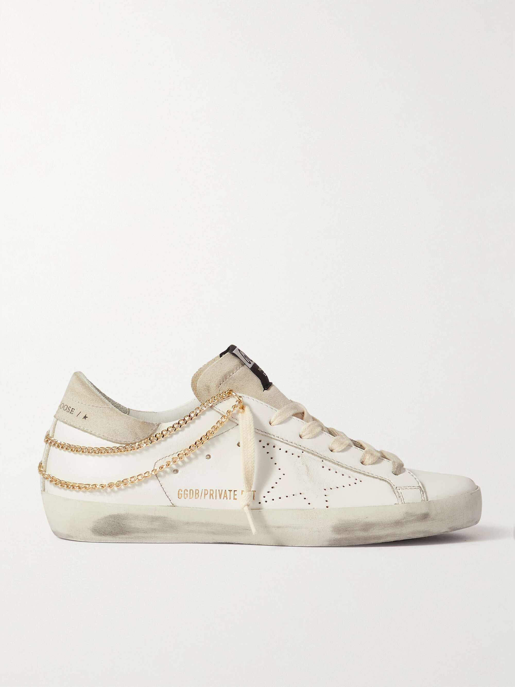 Skære Lappe professionel GOLDEN GOOSE Superstar chain-embellished distressed leather and suede  sneakers | NET-A-PORTER