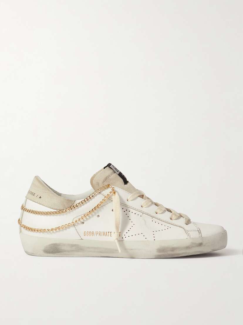 Golden Goose Superstar Chain-embellished Distressed Leather And Suede Sneakers