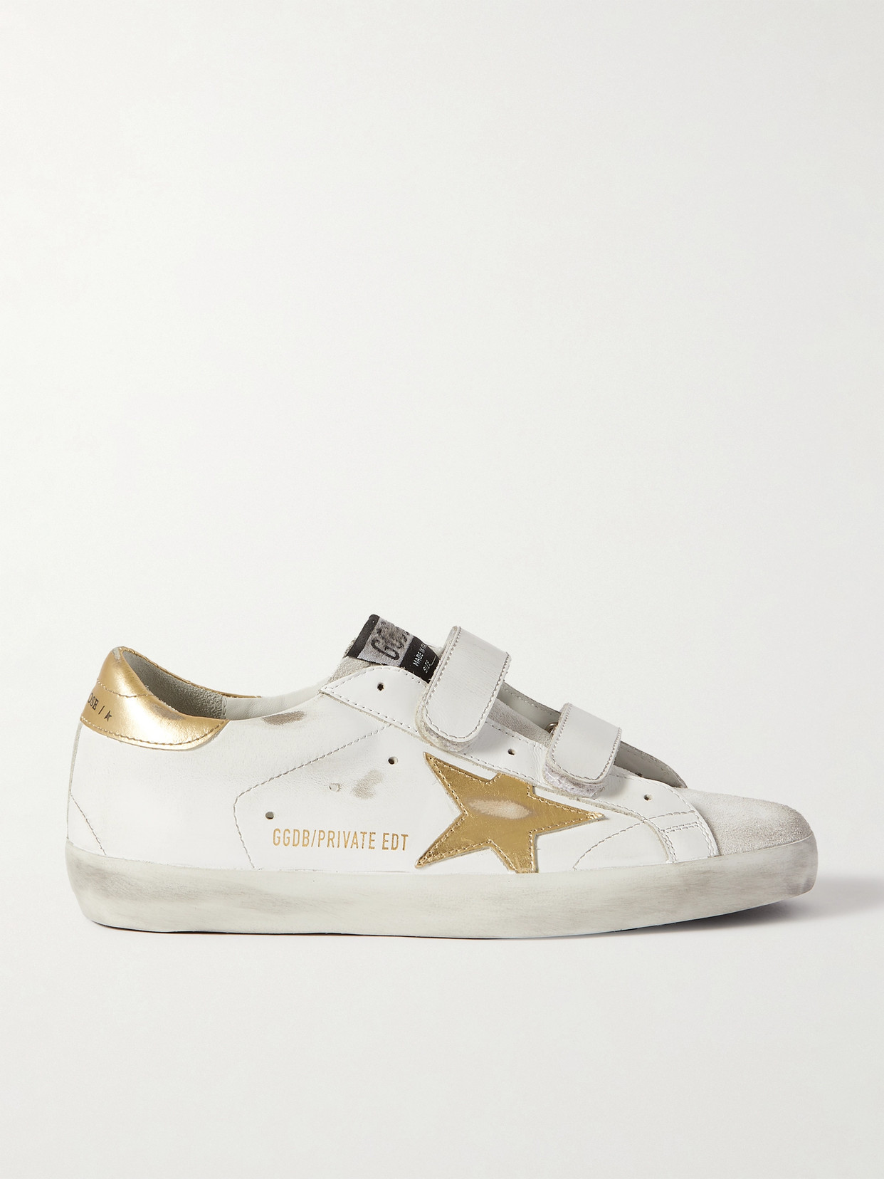 Golden Goose Old School Distressed Leather Sneakers In White