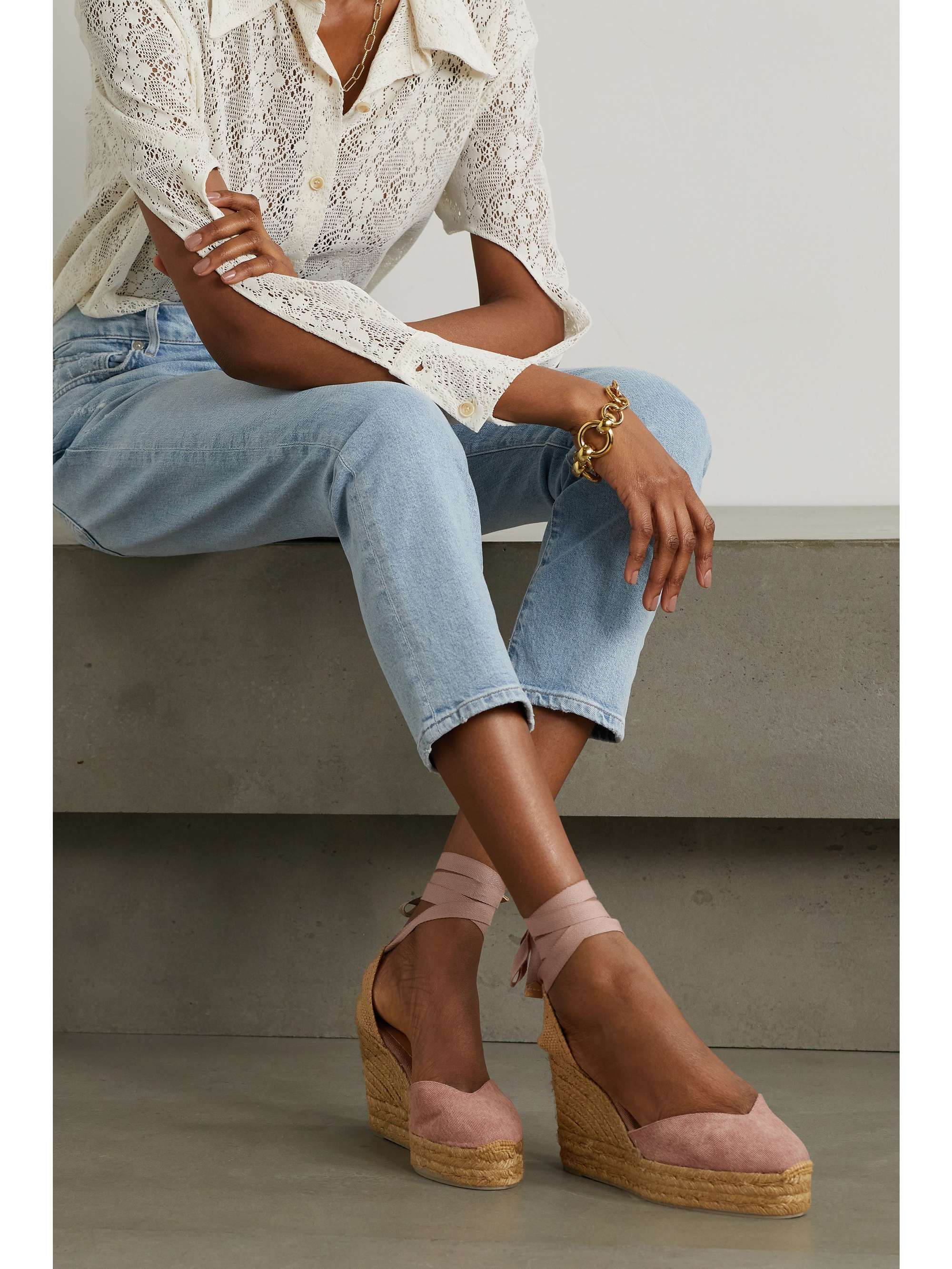 Blush Chiara 80 canvas wedge espadrilles | CASTAÑER NET-A-PORTER