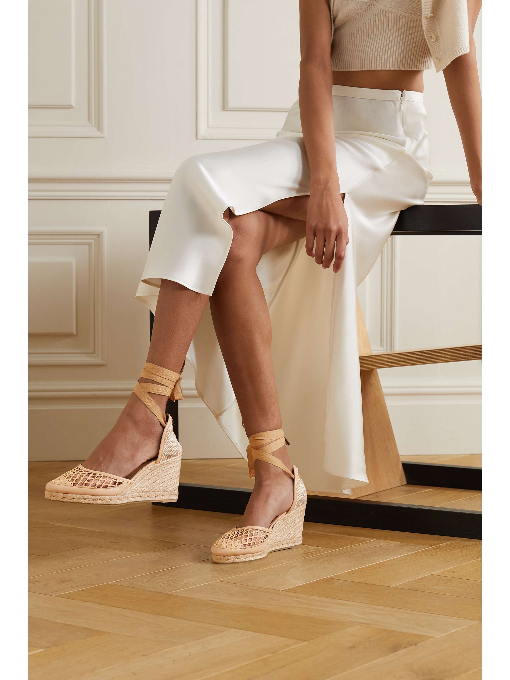 Tan Carola 80 leather-trimmed mesh and wedge CASTAÑER | NET-A-PORTER