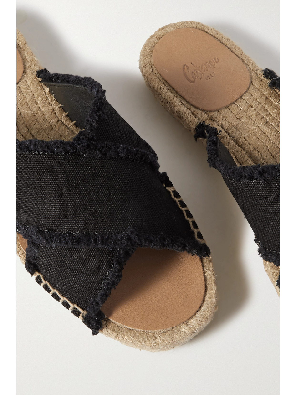 Castaã±er + Net Sustain Palmera Frayed Canvas Espadrille Slides In Black