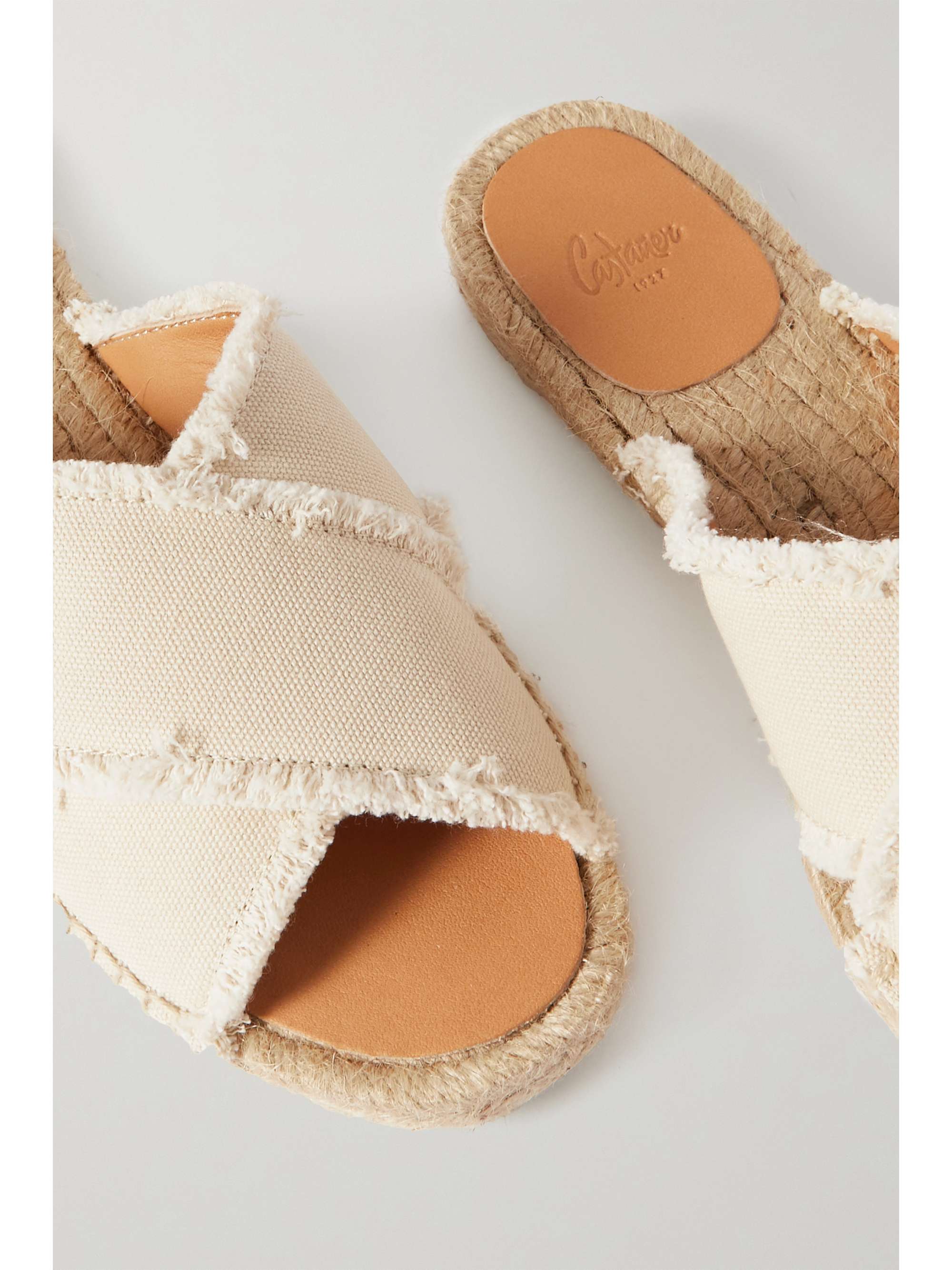CASTAÑER + NET SUSTAIN Palmera frayed canvas espadrille slides